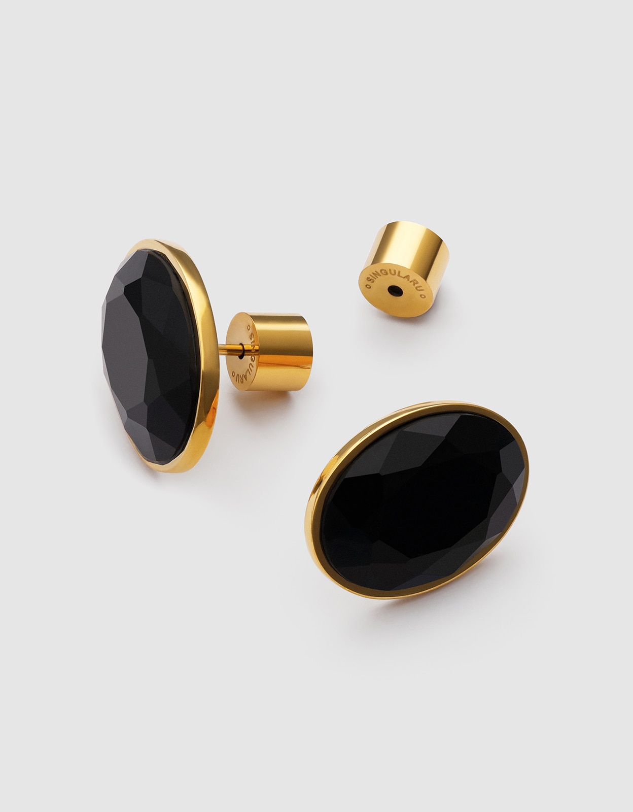 Imagen 3 de Pendientes lena de acero bañado en oro - Singularu - Negro Negro