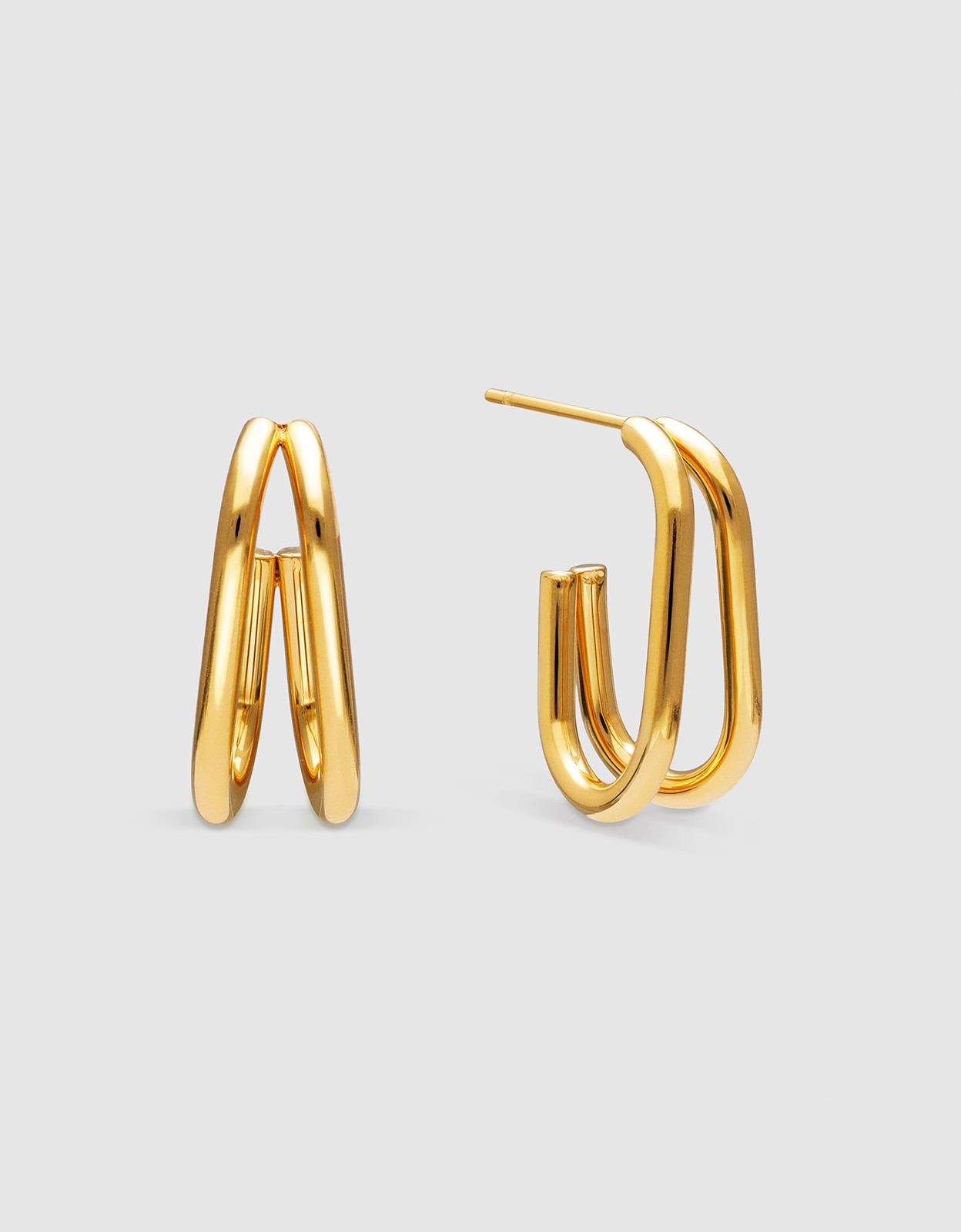Pendientes aro mini doble bossa de acero bañado en oro - Singularu - Dorado Dorado-1