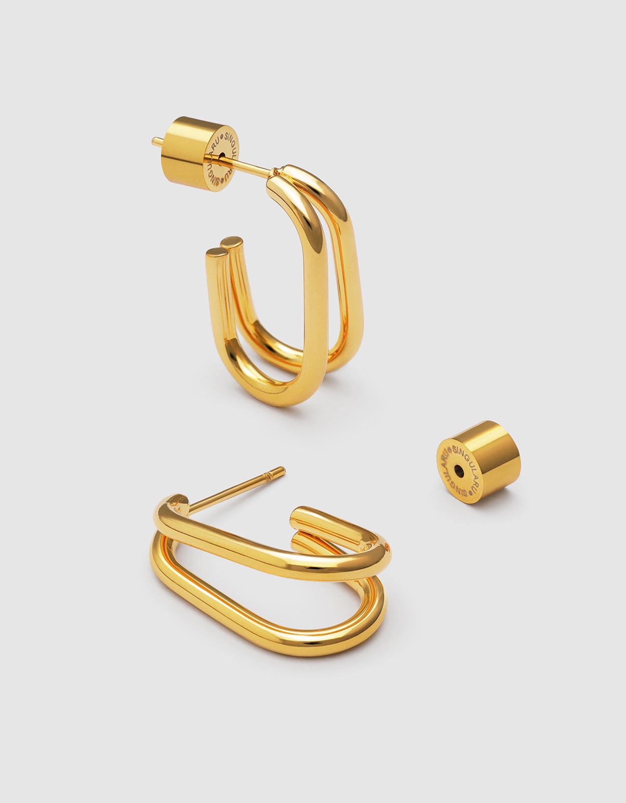 Pendientes aro mini doble bossa de acero bañado en oro - Singularu - Dorado Dorado-3