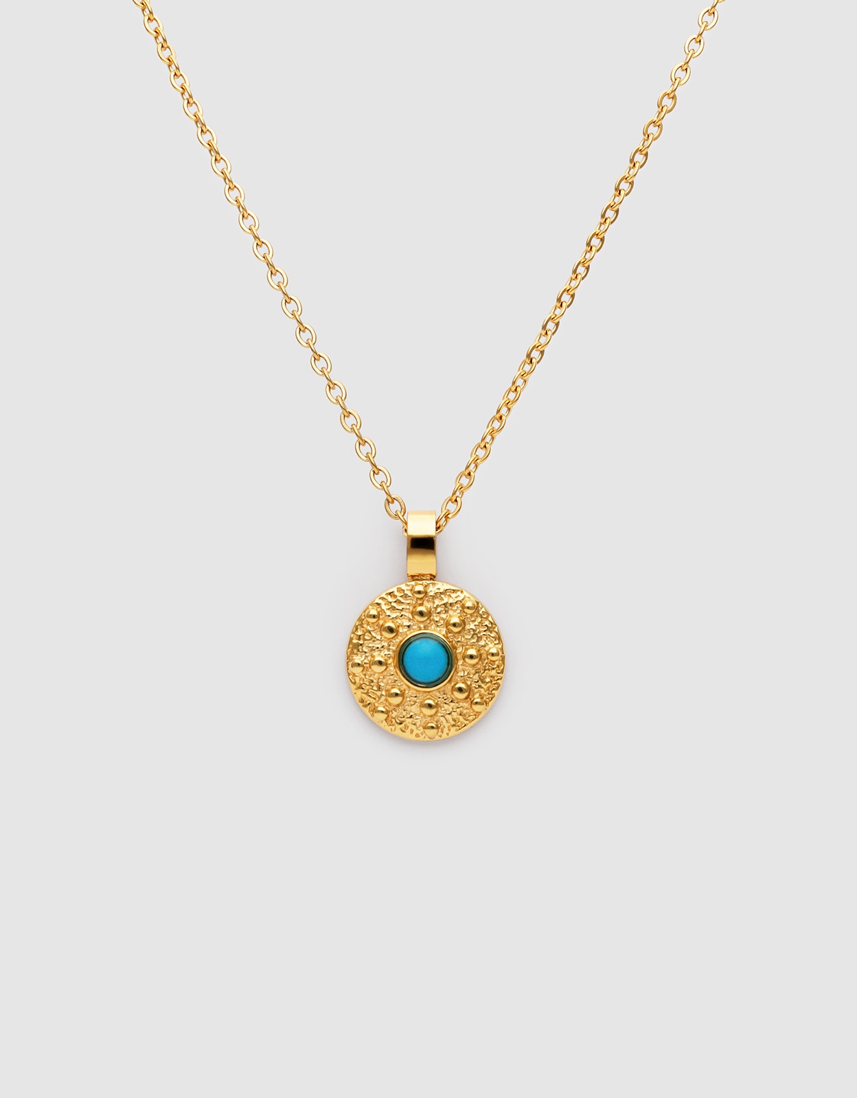 Collar medallion aqua de acero bañado en oro - Singularu - Azul Azul-1