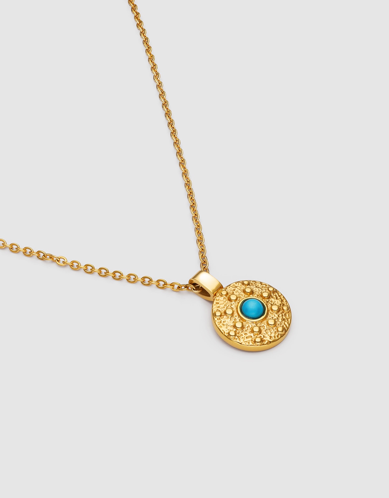 Collar medallion aqua de acero bañado en oro - Singularu - Azul Azul-3