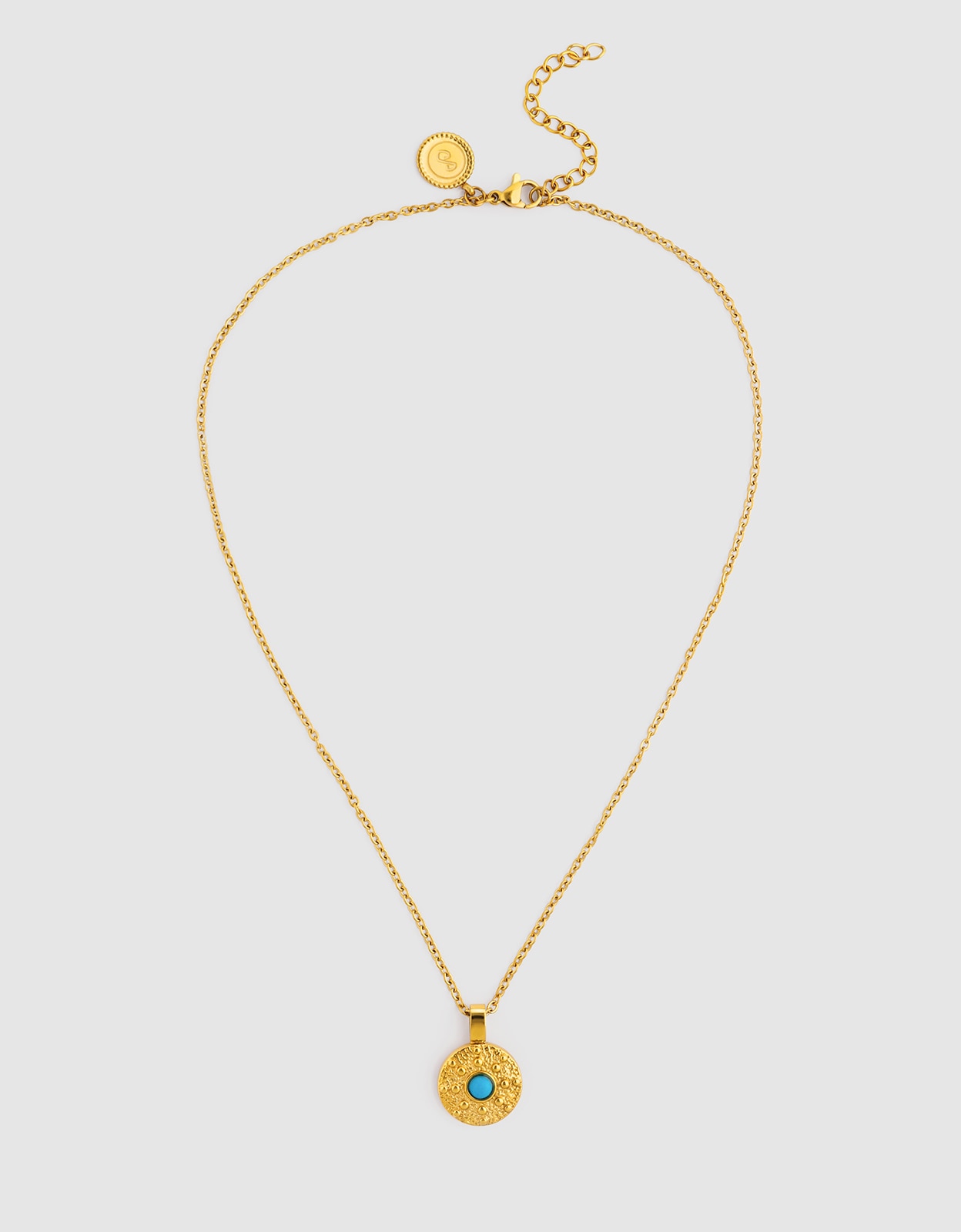 Collar medallion aqua de acero bañado en oro - Singularu - Azul Azul-4
