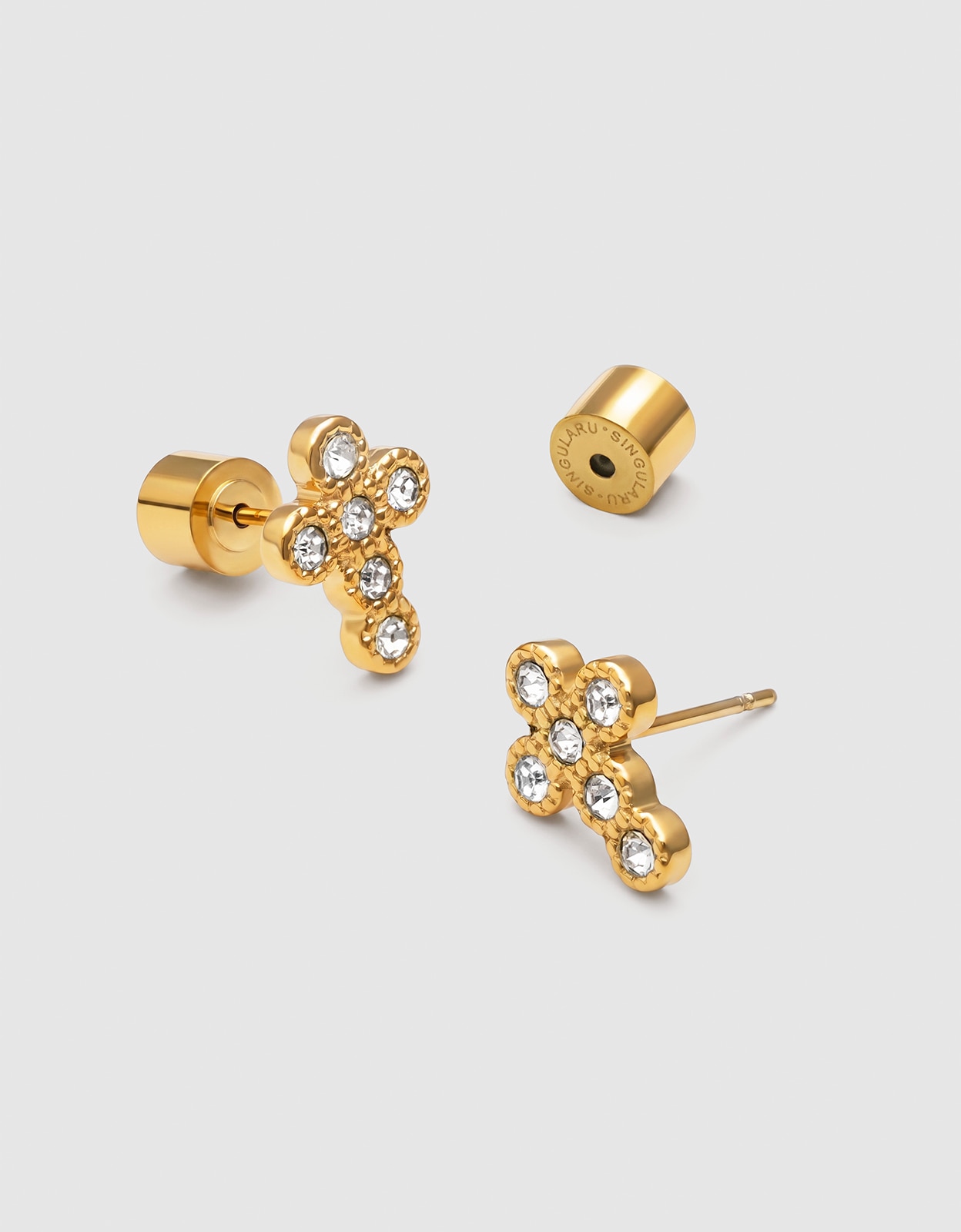 Pendientes cruz sparks de acero bañado en oro - Singularu - Dorado Dorado-3