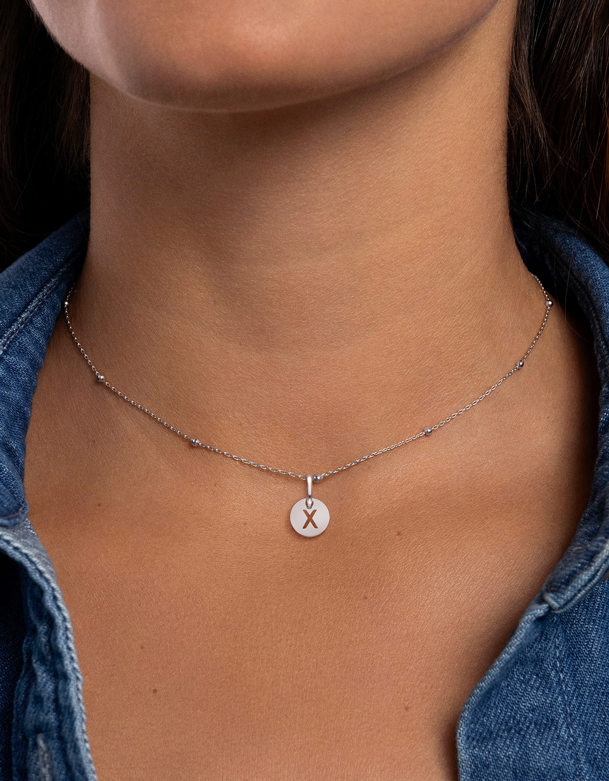 Collar personalizado mini medallion de plata bañada en rodio - Singularu - x - Plateado Plateado-2