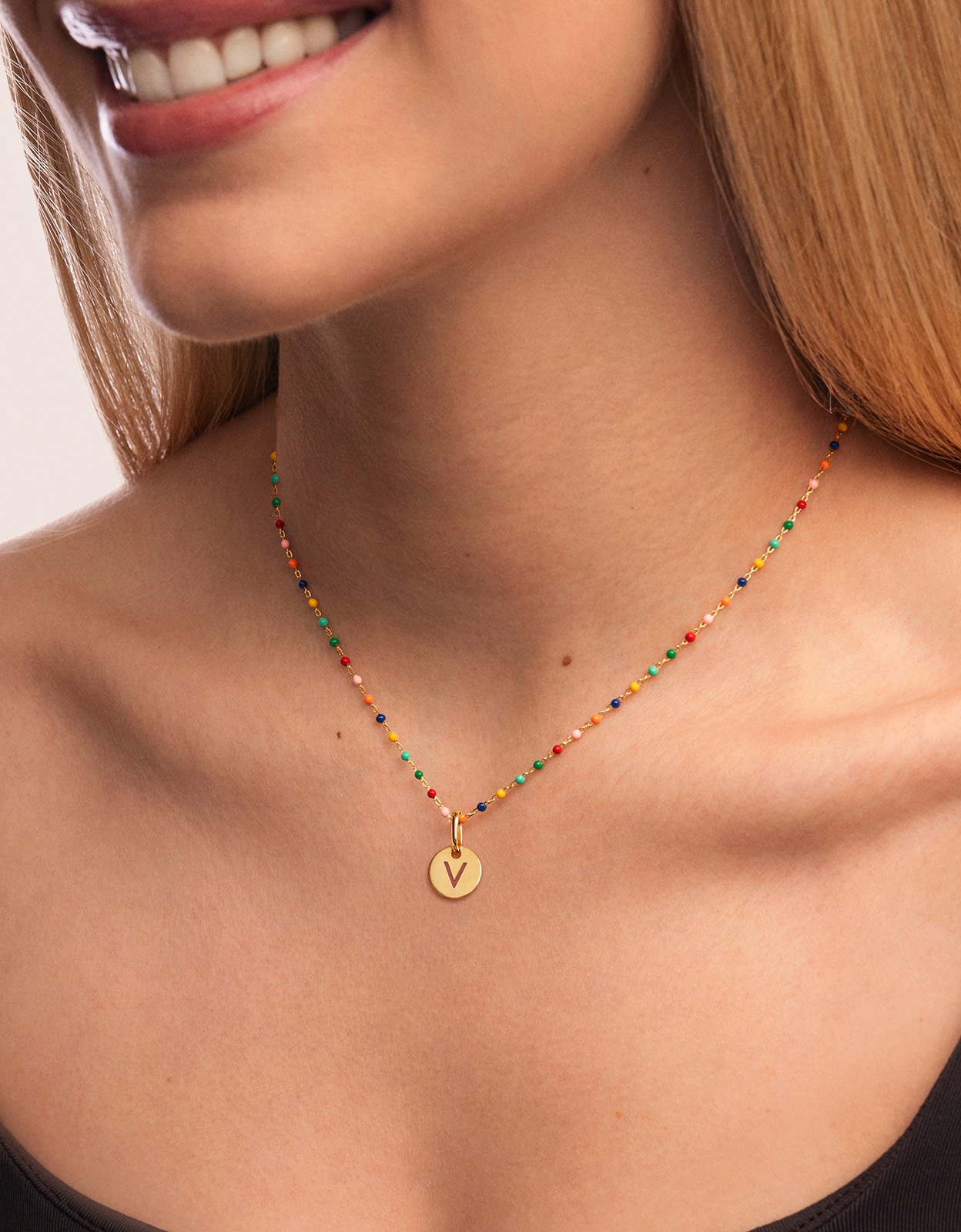 Collar personalizado colors enamel letter de plata bañada en oro - Singularu - v - Multicolor Multicolor-2
