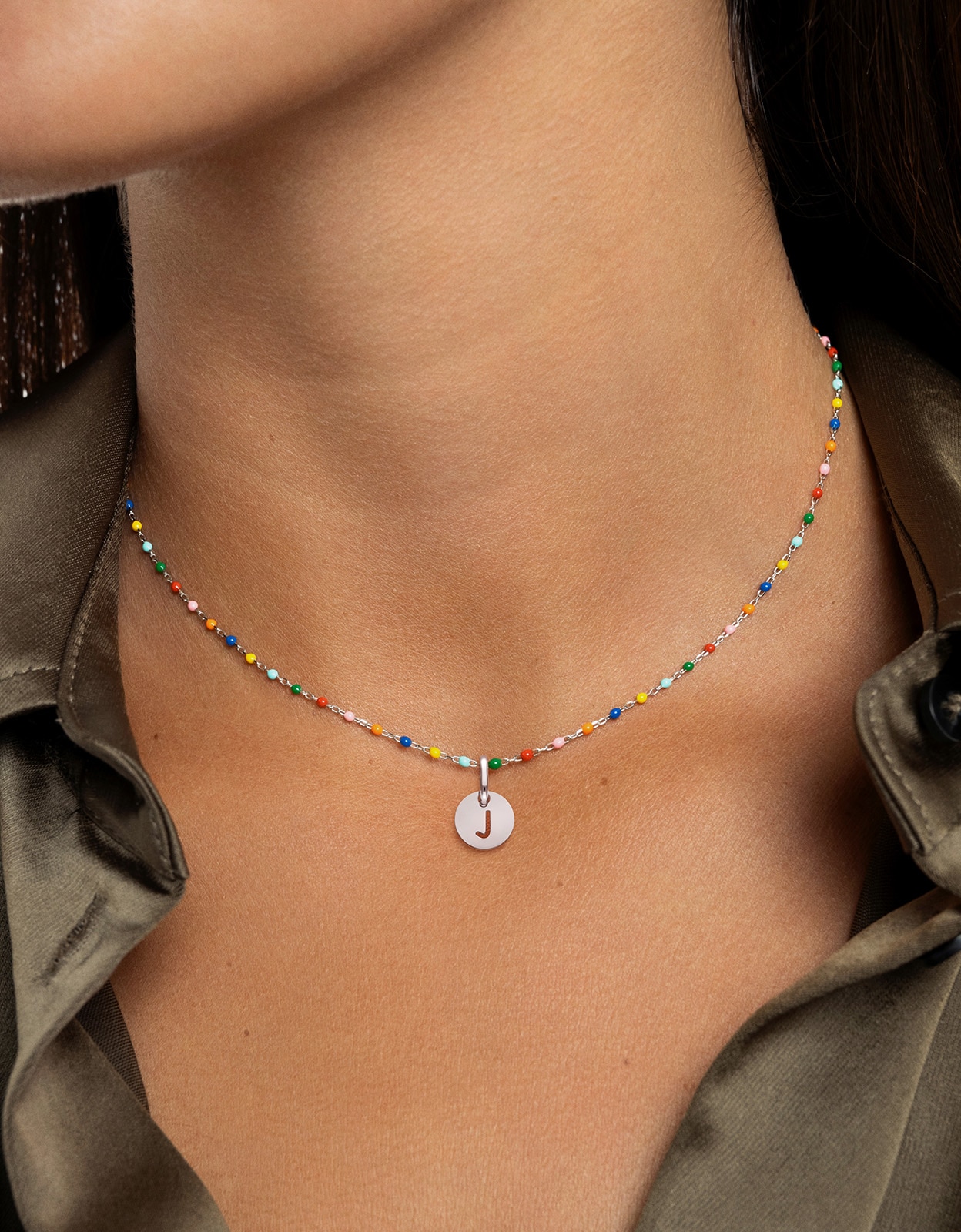 Collar personalizado colors enamel letter de plata bañada en rodio - Singularu - j - Multicolor Multicolor-2