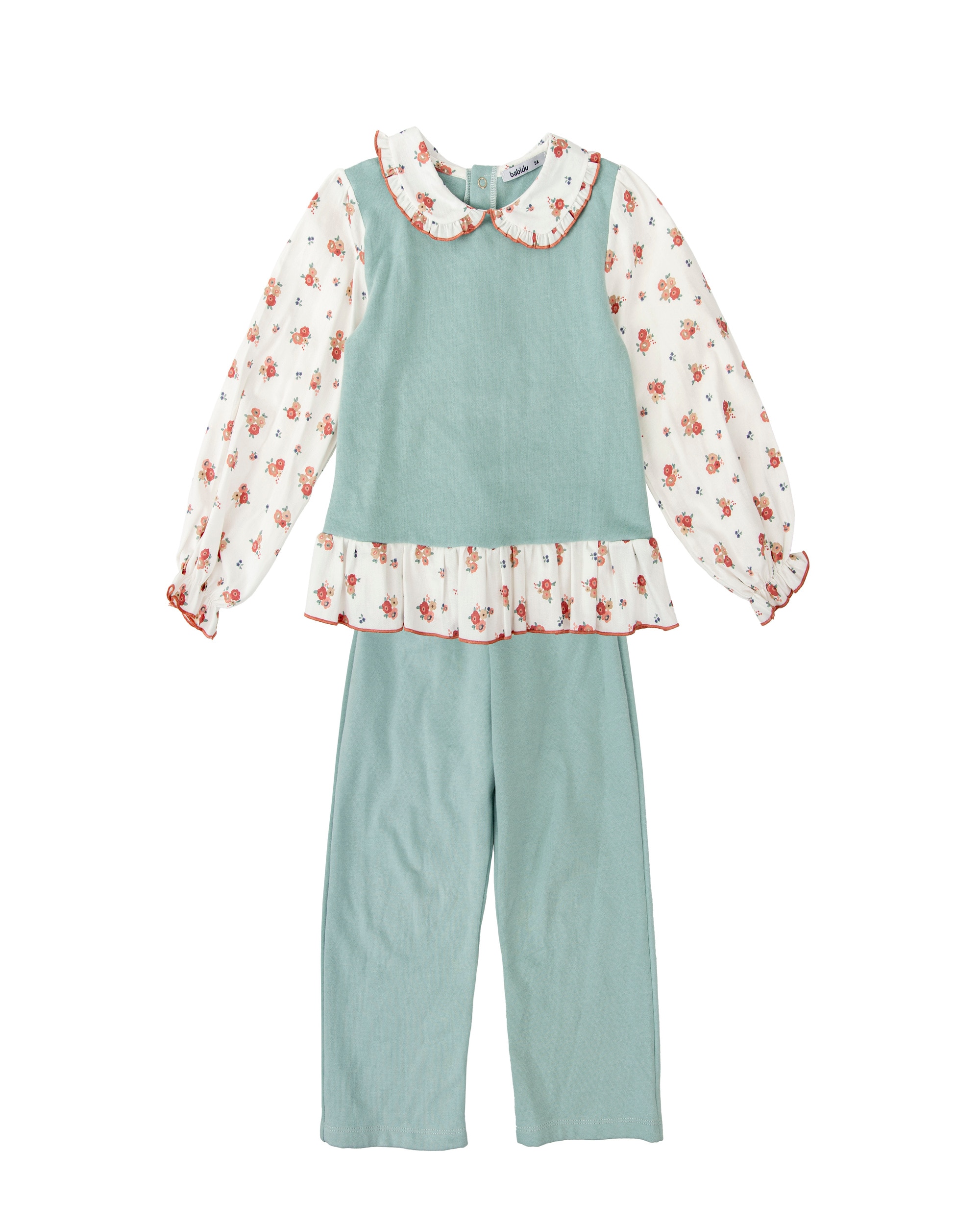 Imagen 0 de Chándal de bebé niña con sudadera cuello volante  y pantalon a juego Verde