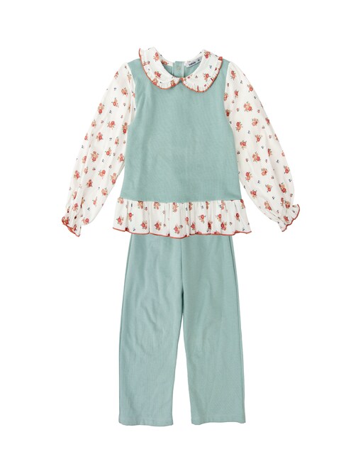 Imagen 0 de Chándal de niña con sudadera cuello volante  y pantalon a juego