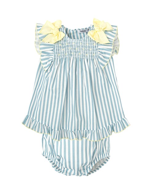 Imagen 0 de Jesusito de bebe niña a rayas con lazos decorativos y braguita a juego