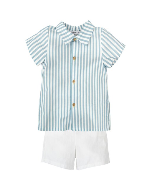Imagen 0 de Conjunto de niño 2 piezas con camisa de rayas y bermuda lisa