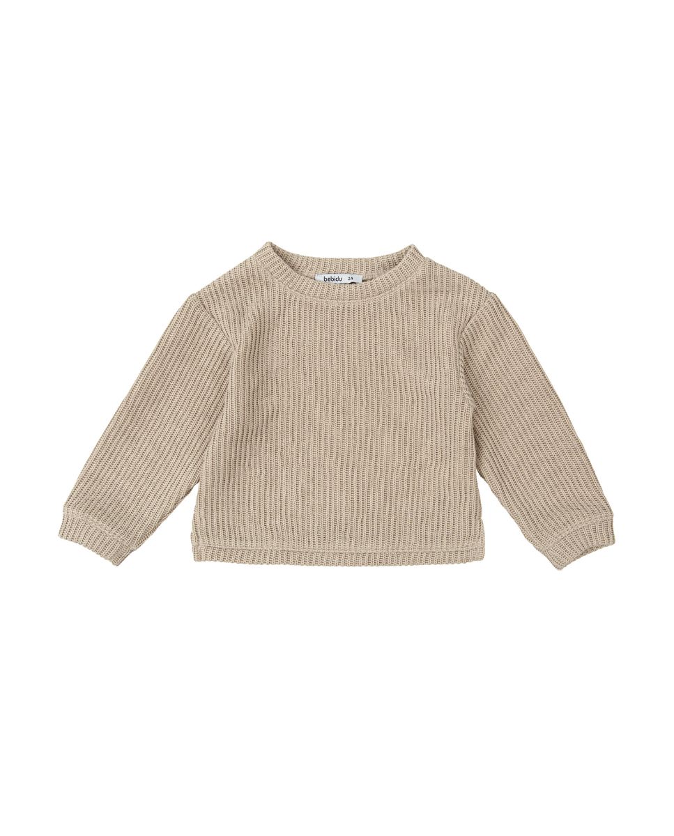 Imagen 1 de Jersey de niño en punto canalé con cuello redondo Beige