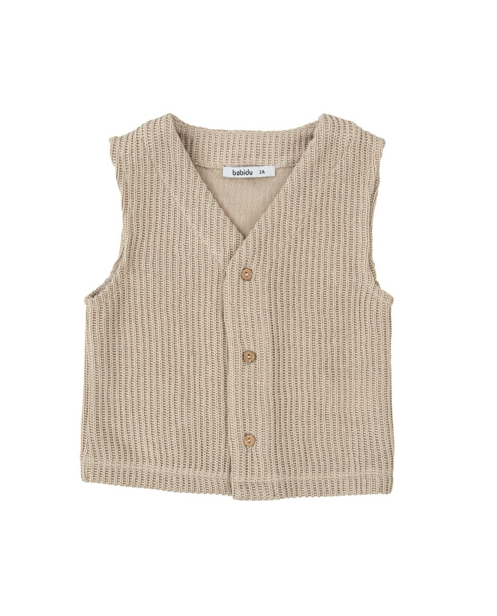 Imagen 0 de Chaleco de bebé en punto canalé con botones de madera Beige