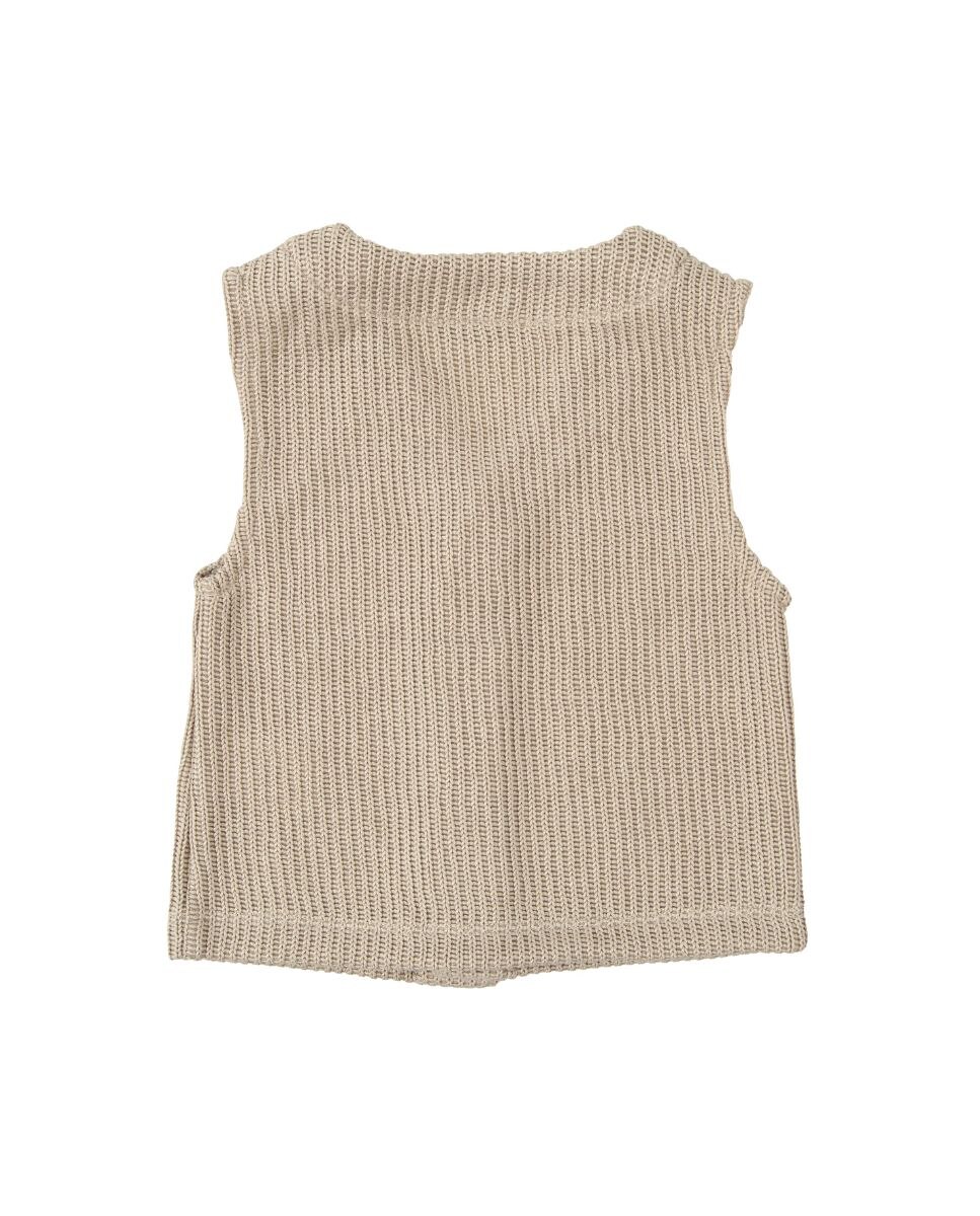 Chaleco de bebé en punto canalé con botones de madera - BABIDÚ - Beige Beige-2