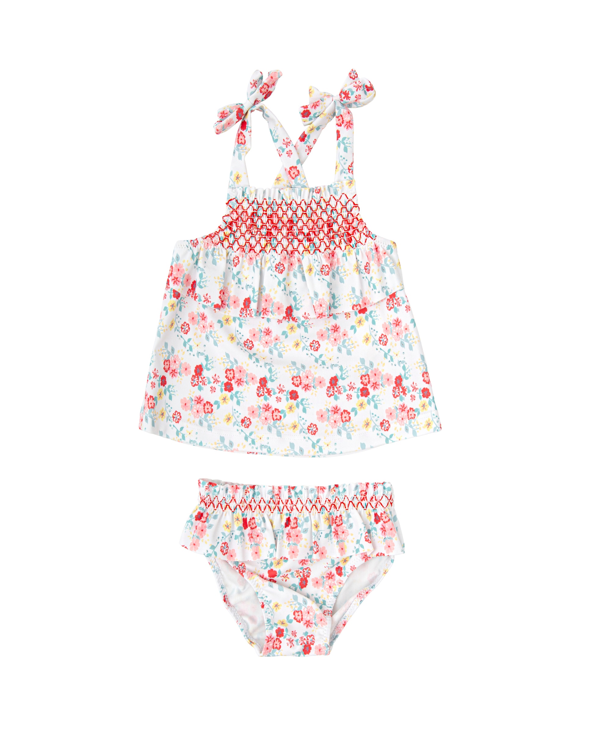 Imagen 0 de Bikini de bebé con top de tirantes y braguita con volante Blanco / Rojo