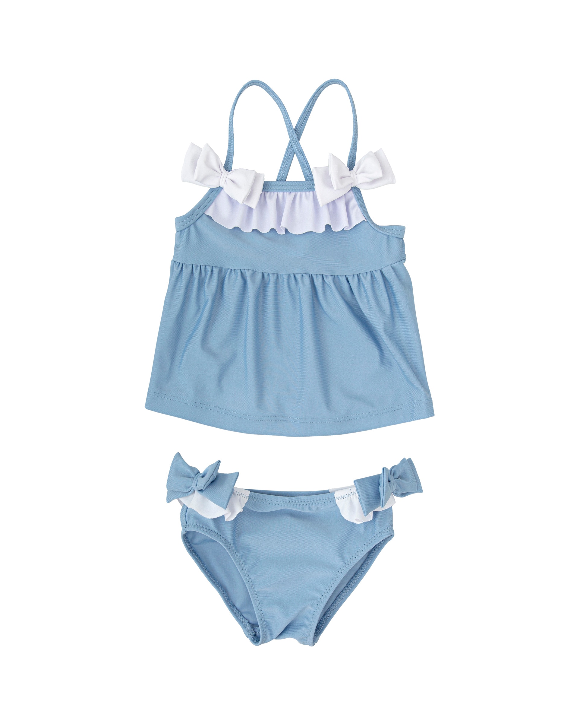 Bikini de bebé con top de tirantes y braguita con lazos - BABIDÚ - Azul Azul-2