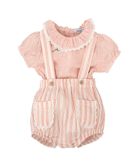 Imagen 0 de Conjunto de bebé niña de blusa y ranita a rayas