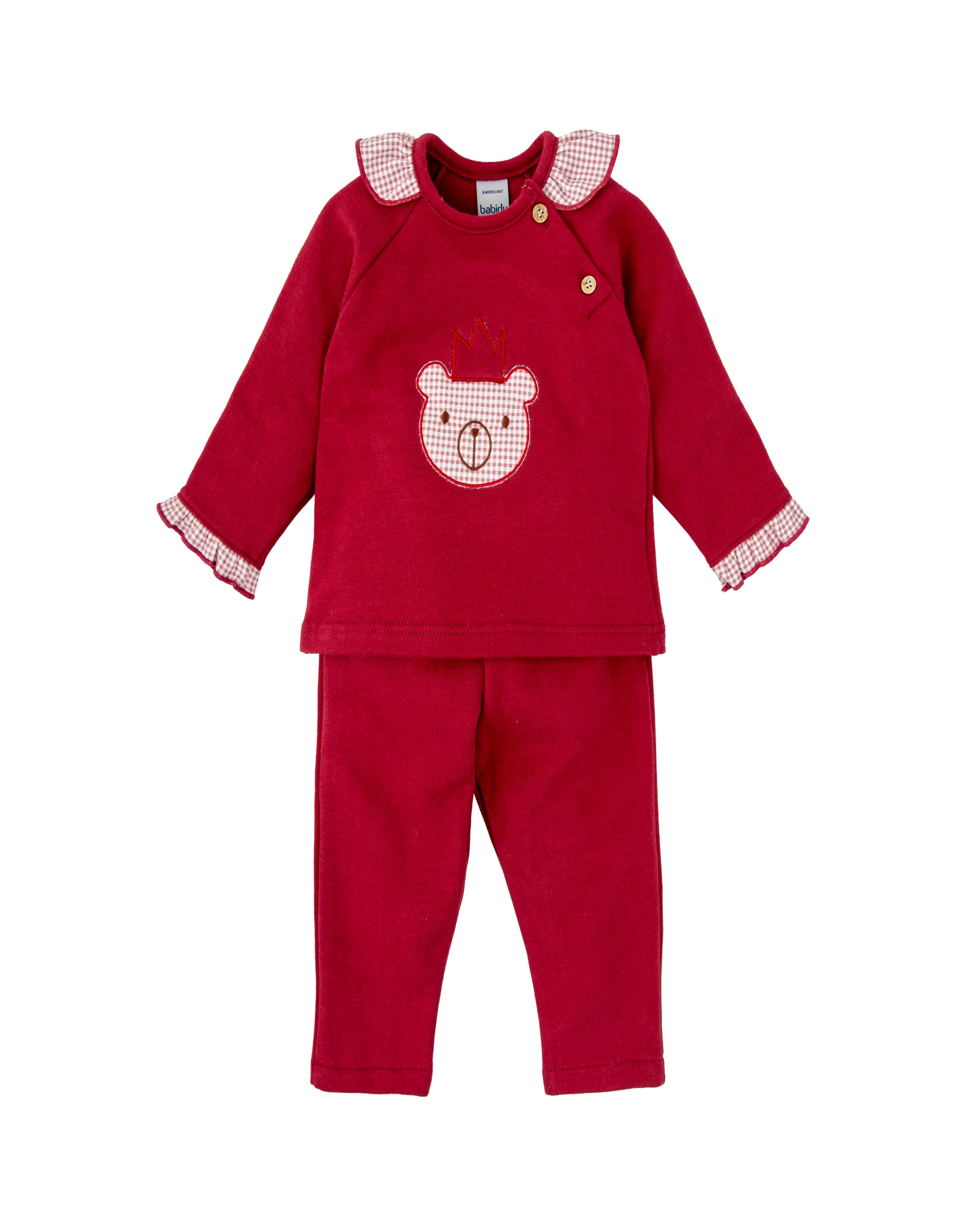 Imagen 0 de Chándal de bebé niña con cuello volante y pantalón ajustable Burdeos