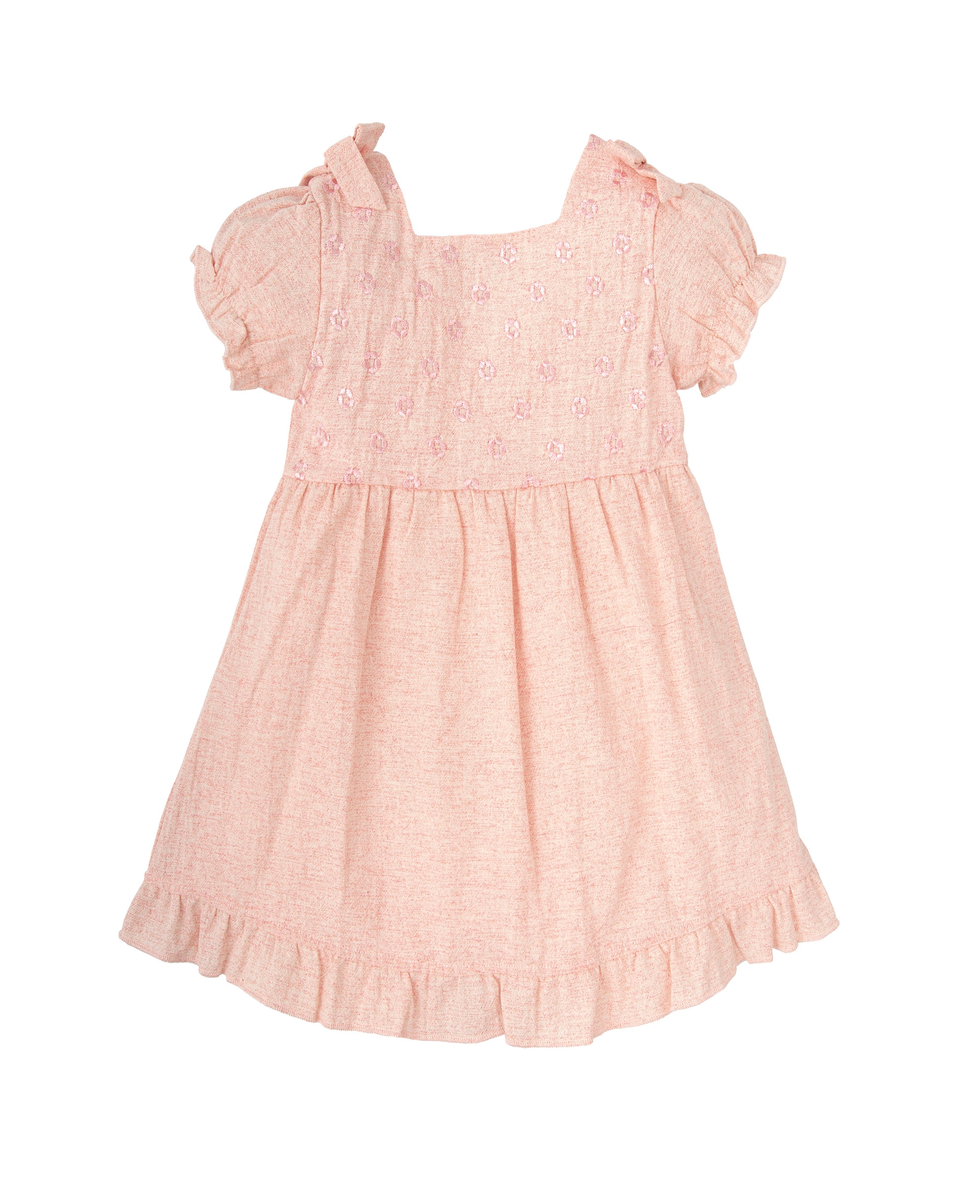 Imagen 0 de Vestido de niña con bordado floral y volantes Rosa pastel