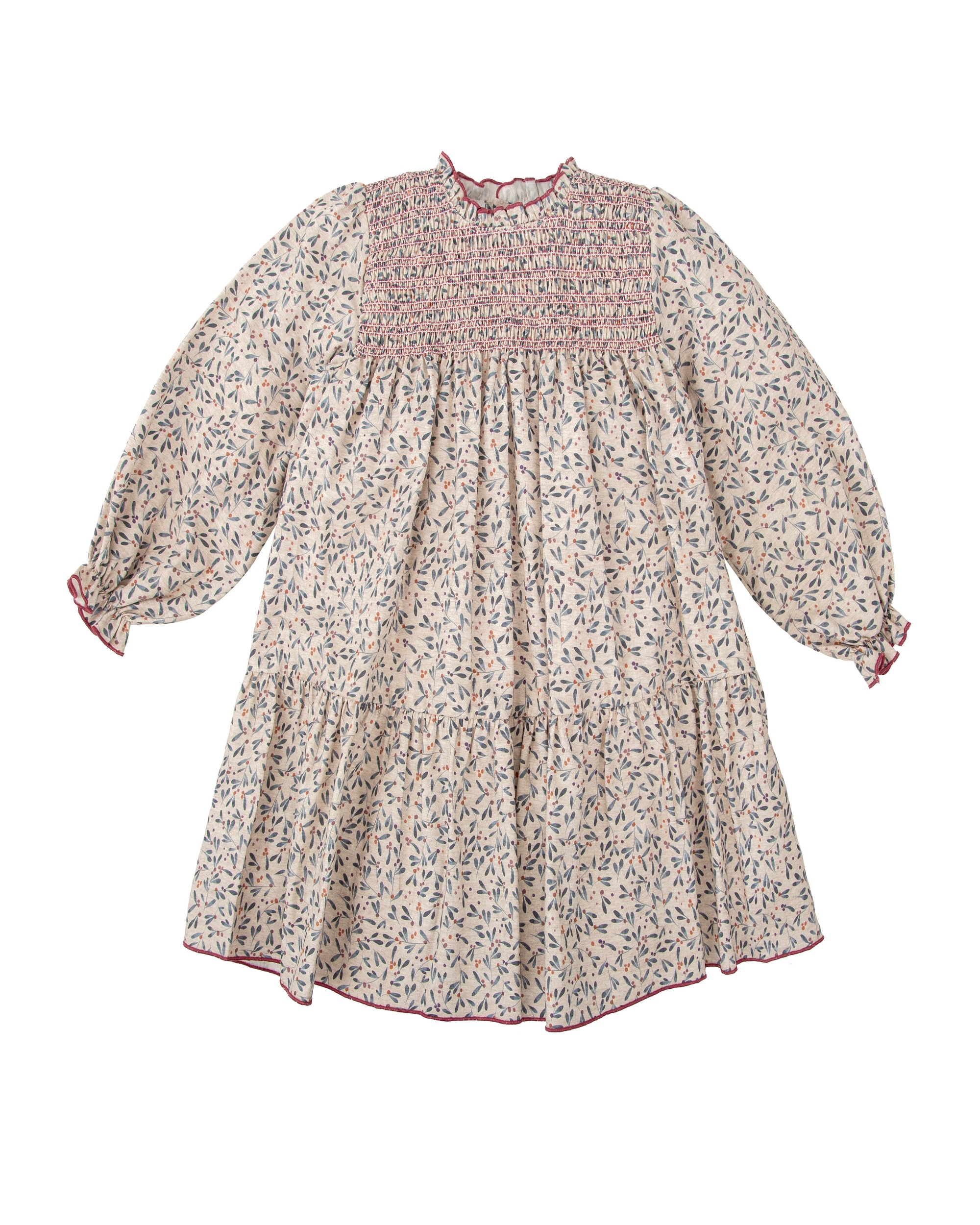 Imagen 0 de Vestido de niña con cuello nido de abeja y mangas abullonadas Multicolor
