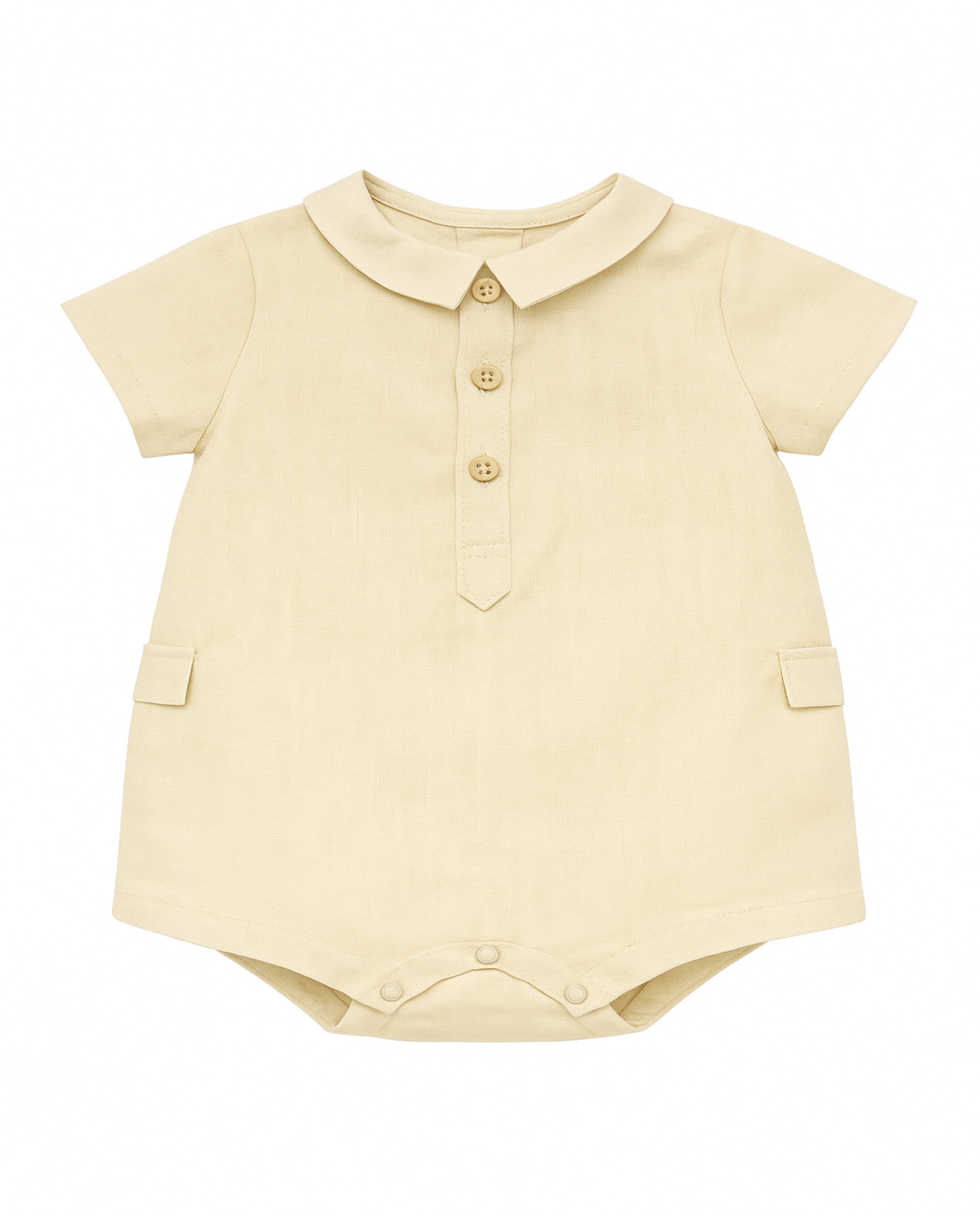 Imagen 0 de Pelele de bebé liso con botones de madera Beige