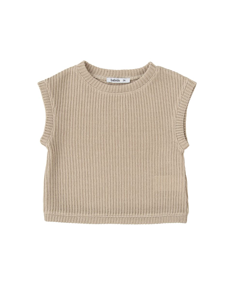 Imagen 0 de Chaleco de bebé de punto canalé con cuello redondo Beige