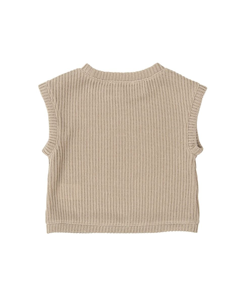 Chaleco de bebé de punto canalé con cuello redondo - BABIDÚ - Beige Beige-2