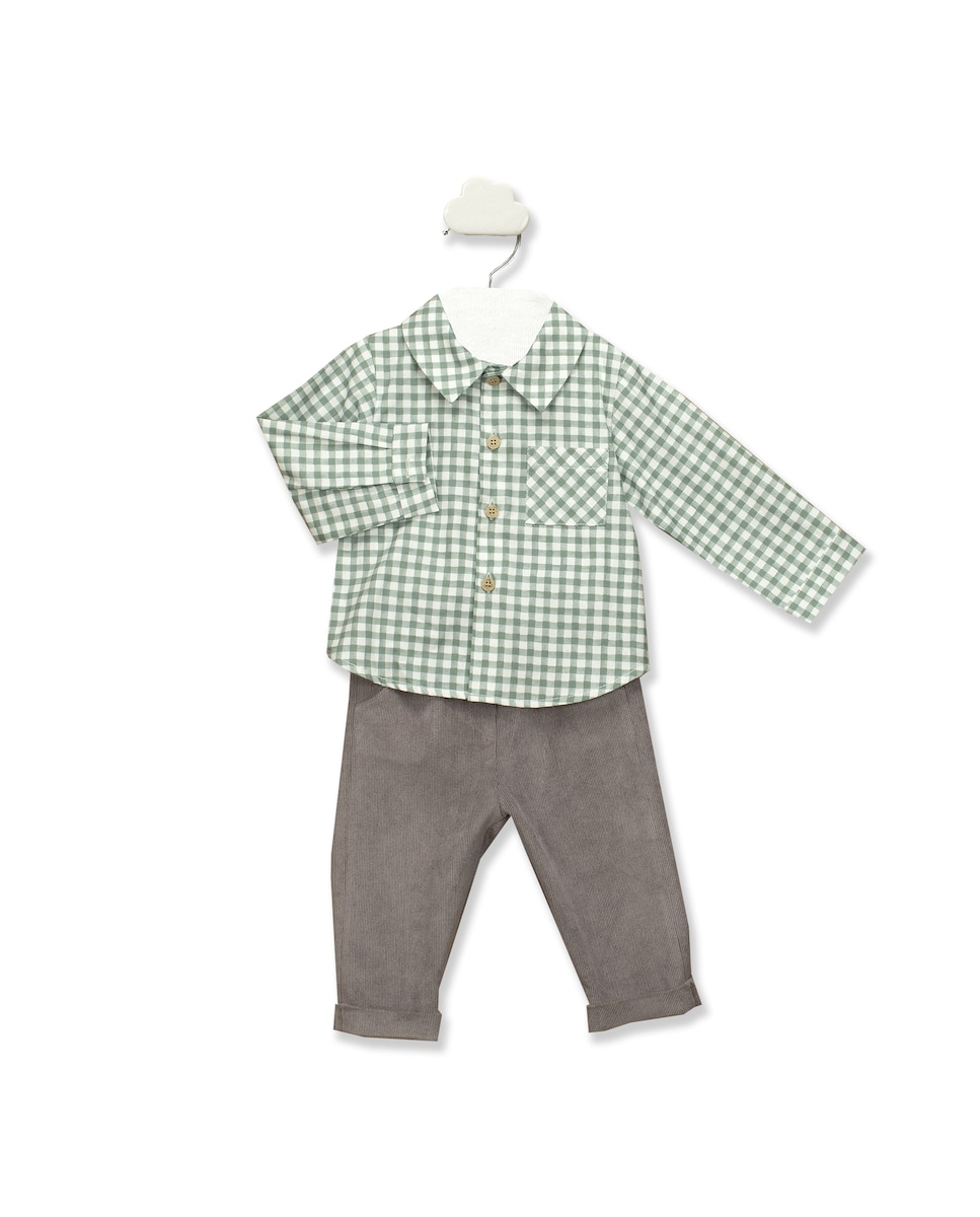 Camisa Pantalon Vichy Verde Conjunto De Niño De Pantalón Largo Y