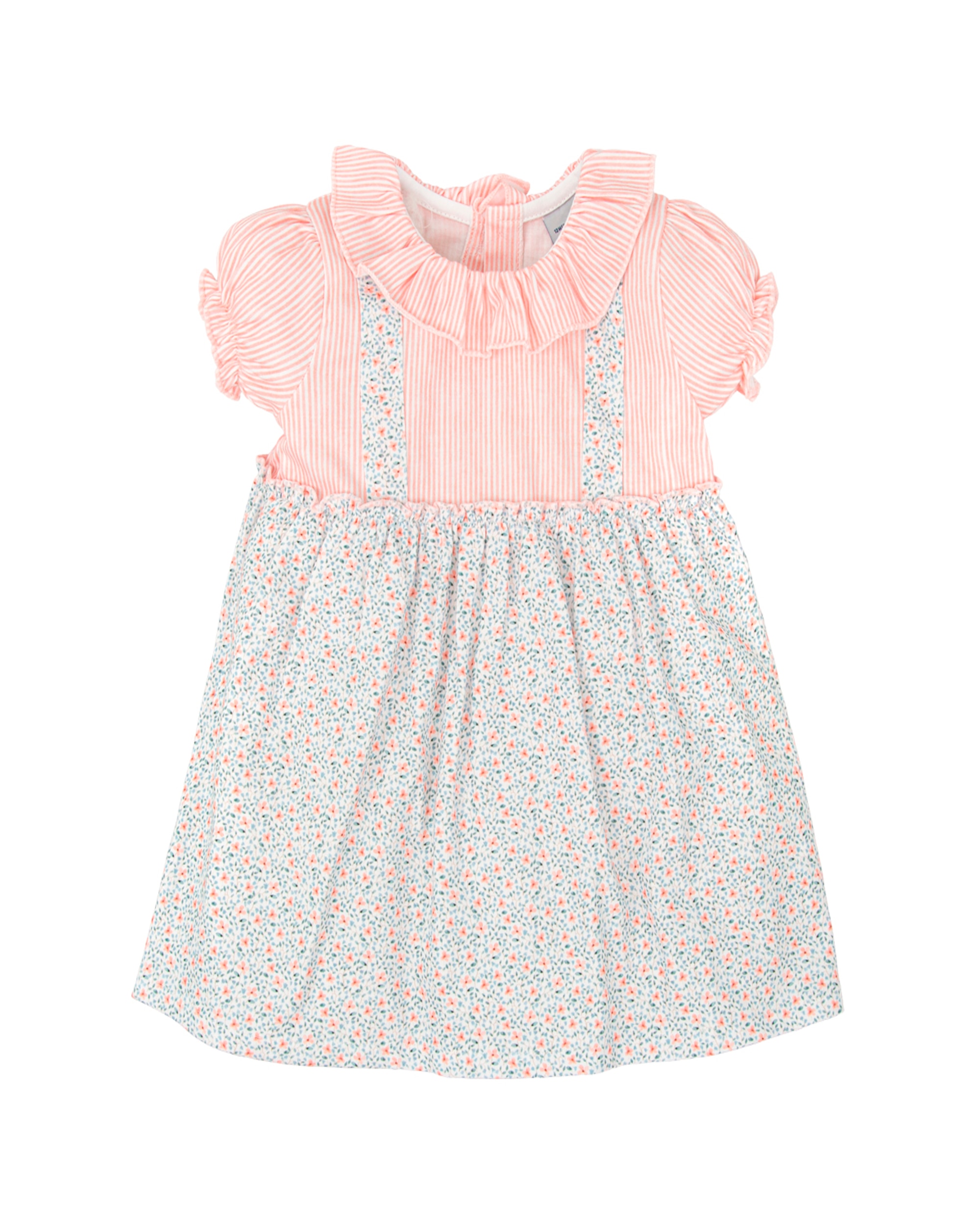 Vestido de bebé cuello volante caricia - BABIDÚ - Rosa Rosa-1