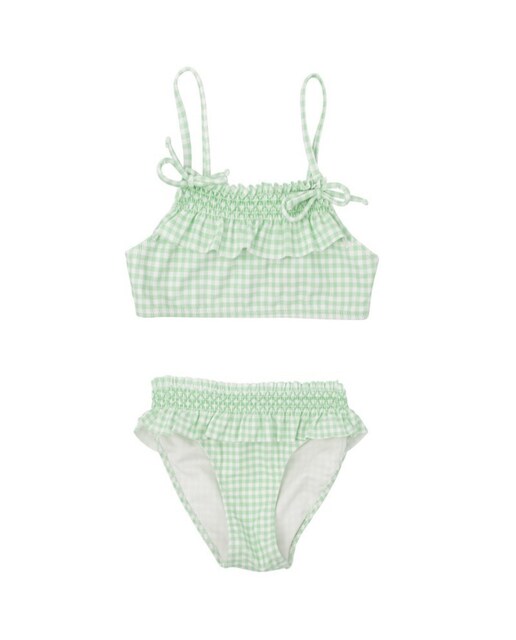 Imagen 0 de Bikini de niña de cuadros vichy con volantes