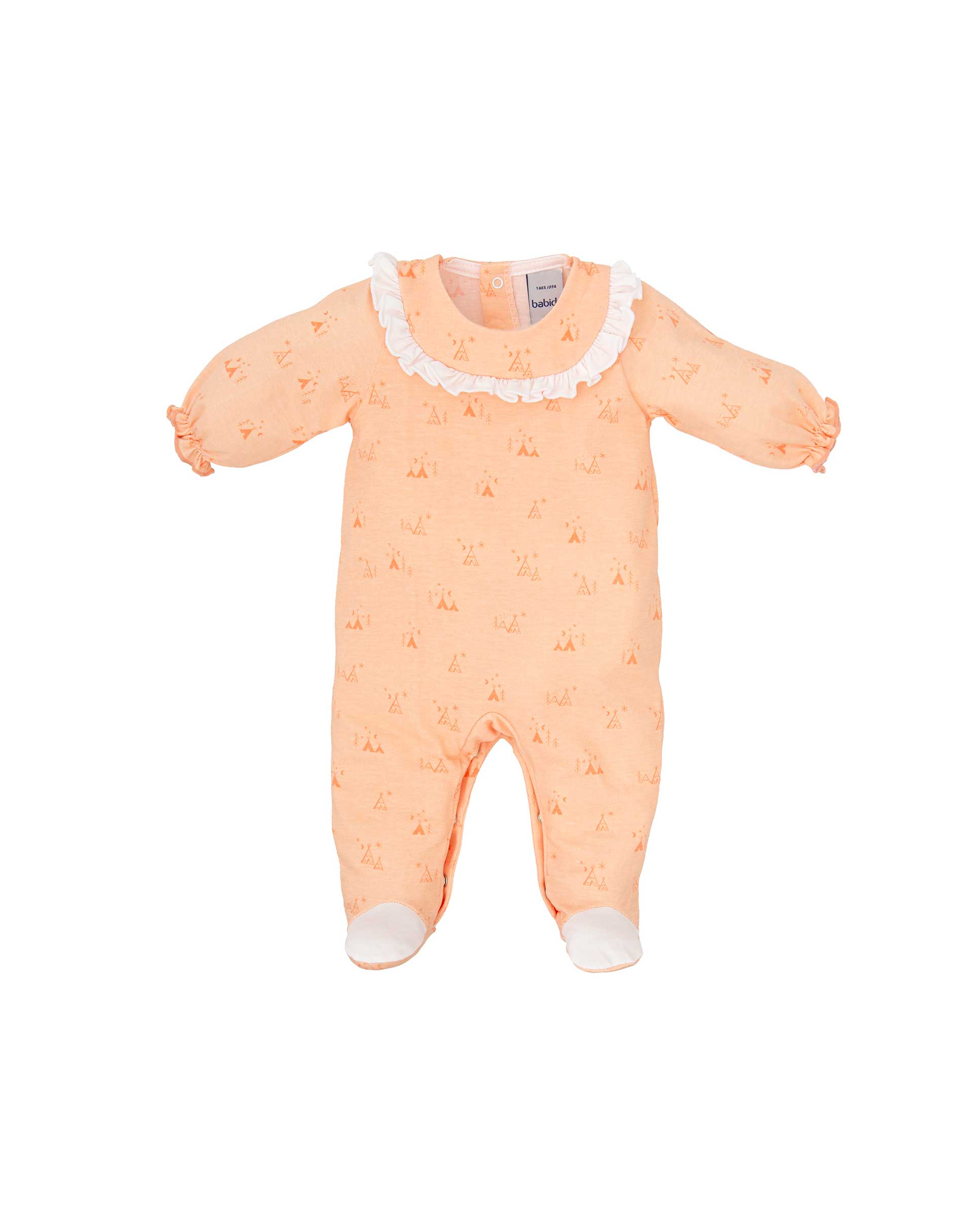 BABIDÚ - Pelele de bebe niña estampado con volante.