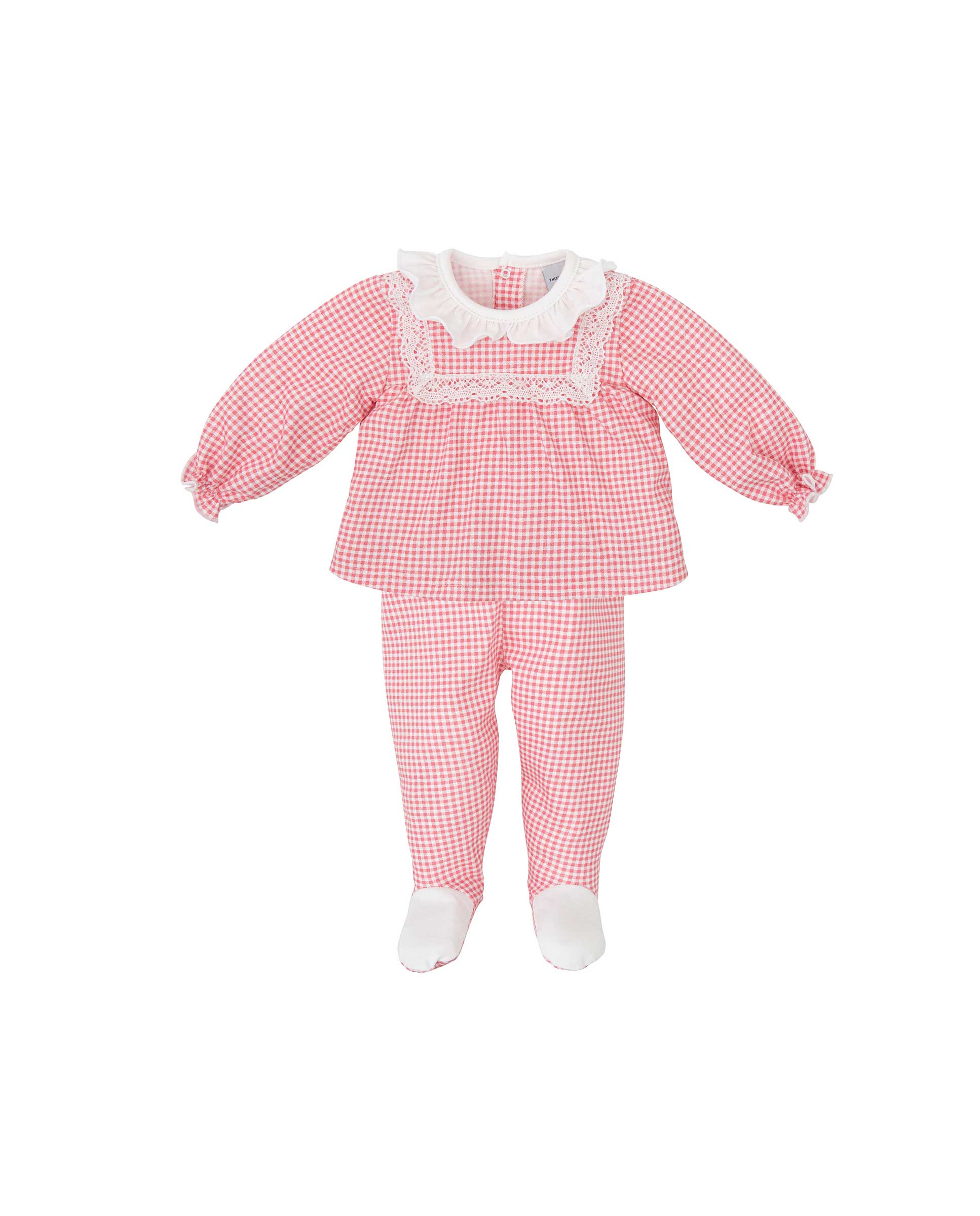 Imagen 0 de Conjunto de bebe niña dos piezas de cuadros vichy con puntilla Rojo