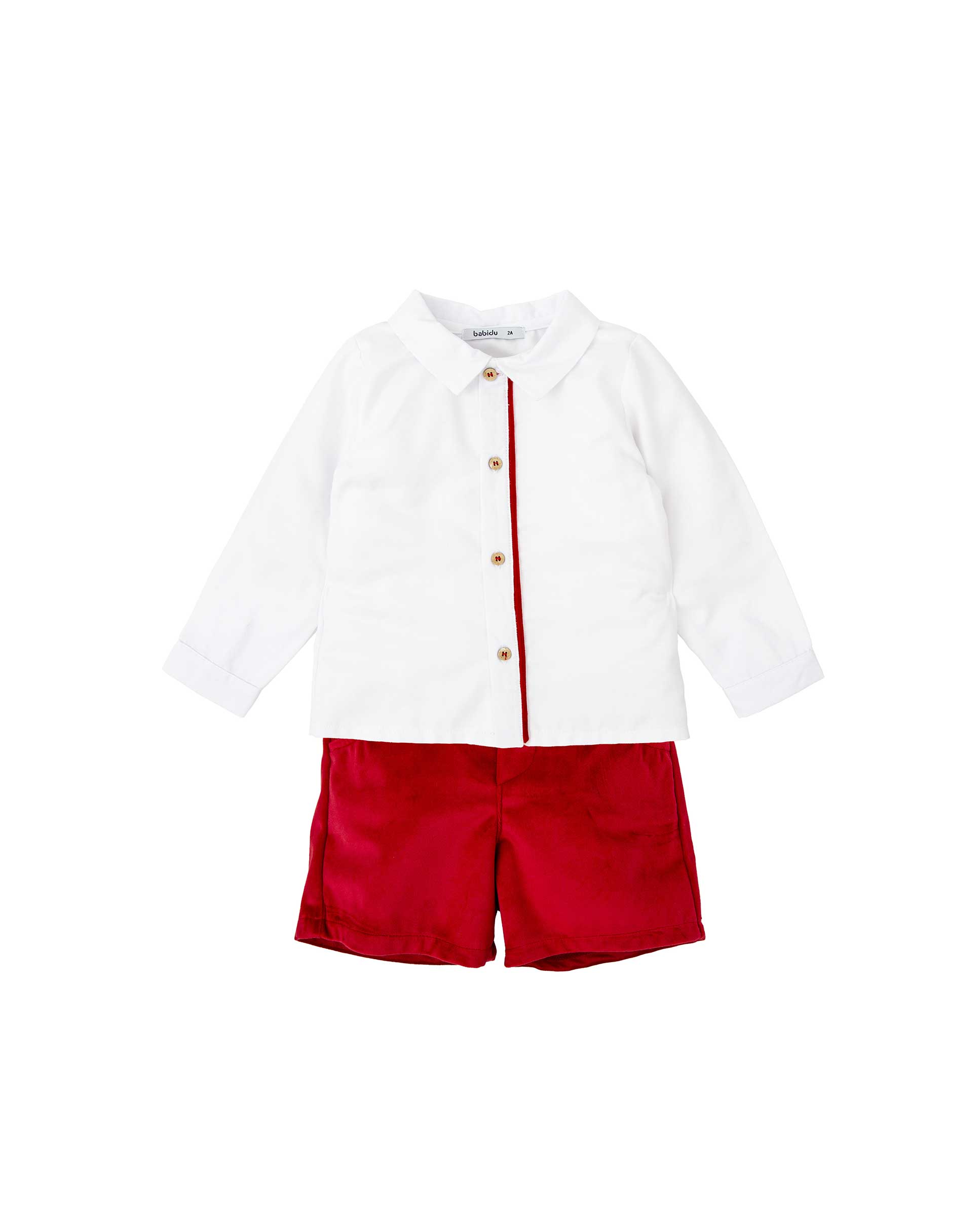Imagen 0 de Conjunto de niño de camisa y short en terciopelo Rojo