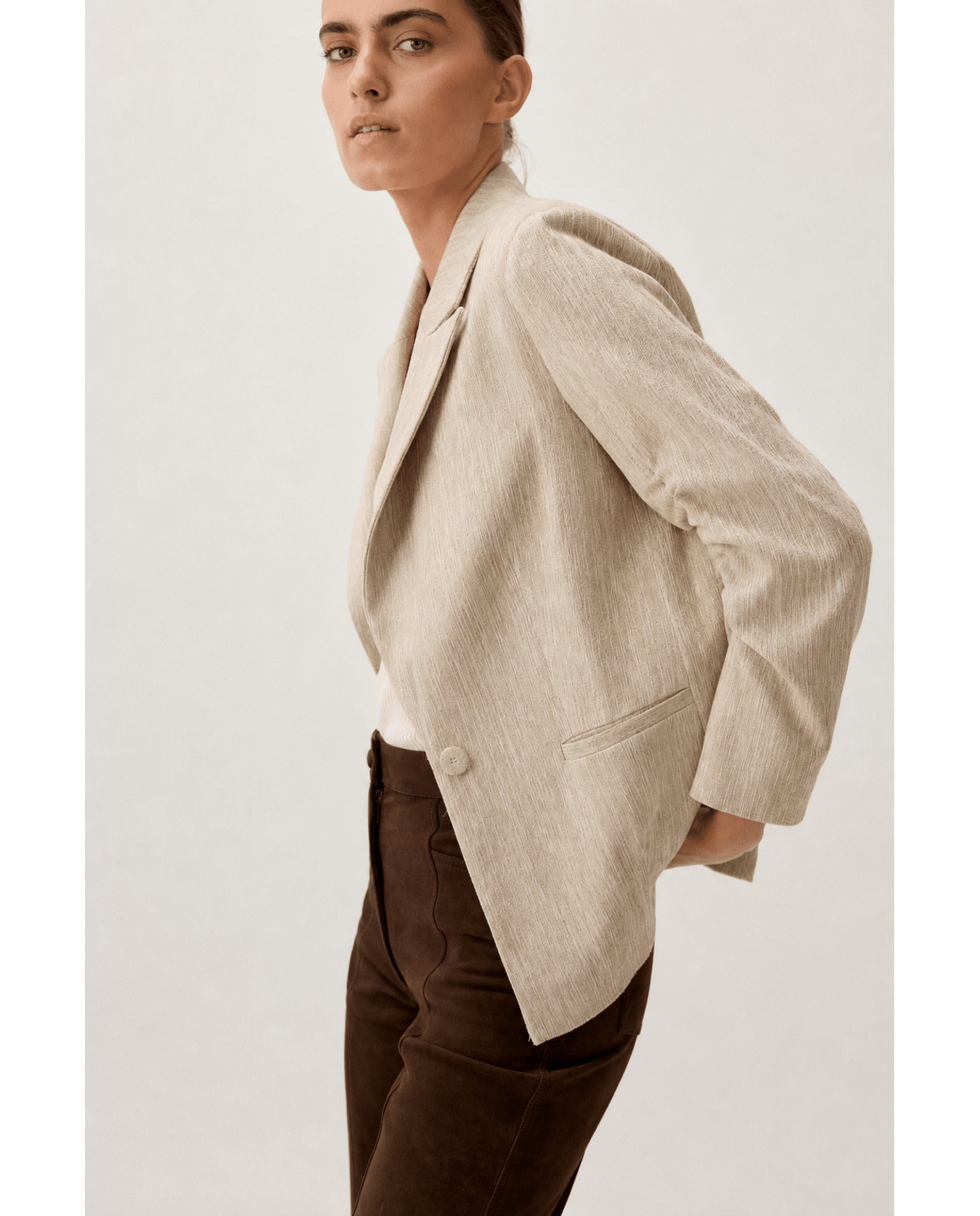 Blazer de mujer de lino - Bimani - Beige Beige-2