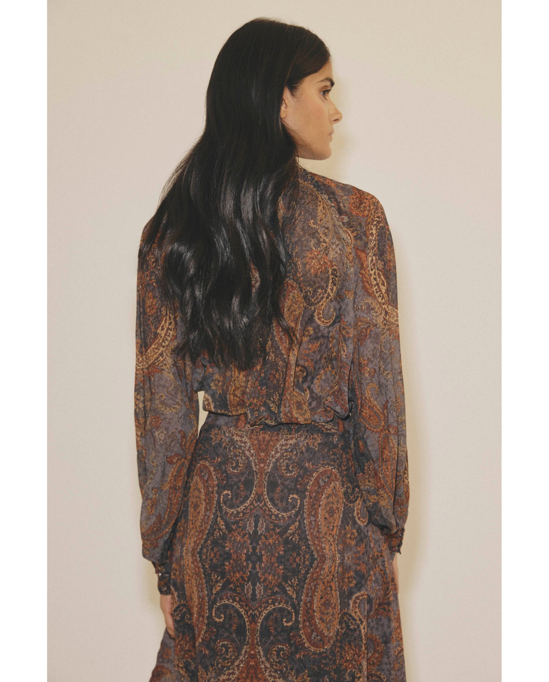 Blusa de mujer de gasa estampada - Bimani - Marrón Marrón-2