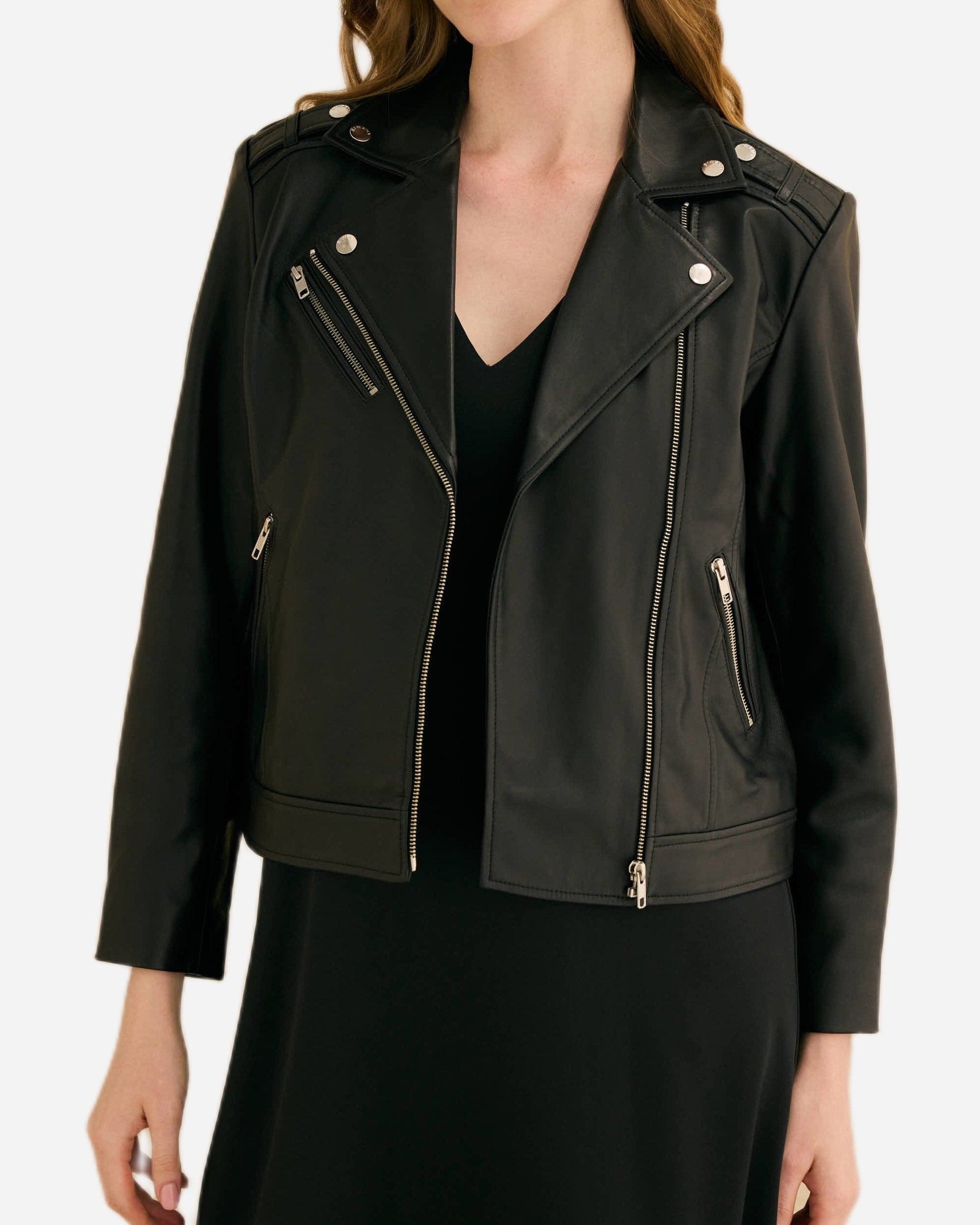 Imagen 1 de Cazadora biker de mujer de piel - Bimani - Negro Negro