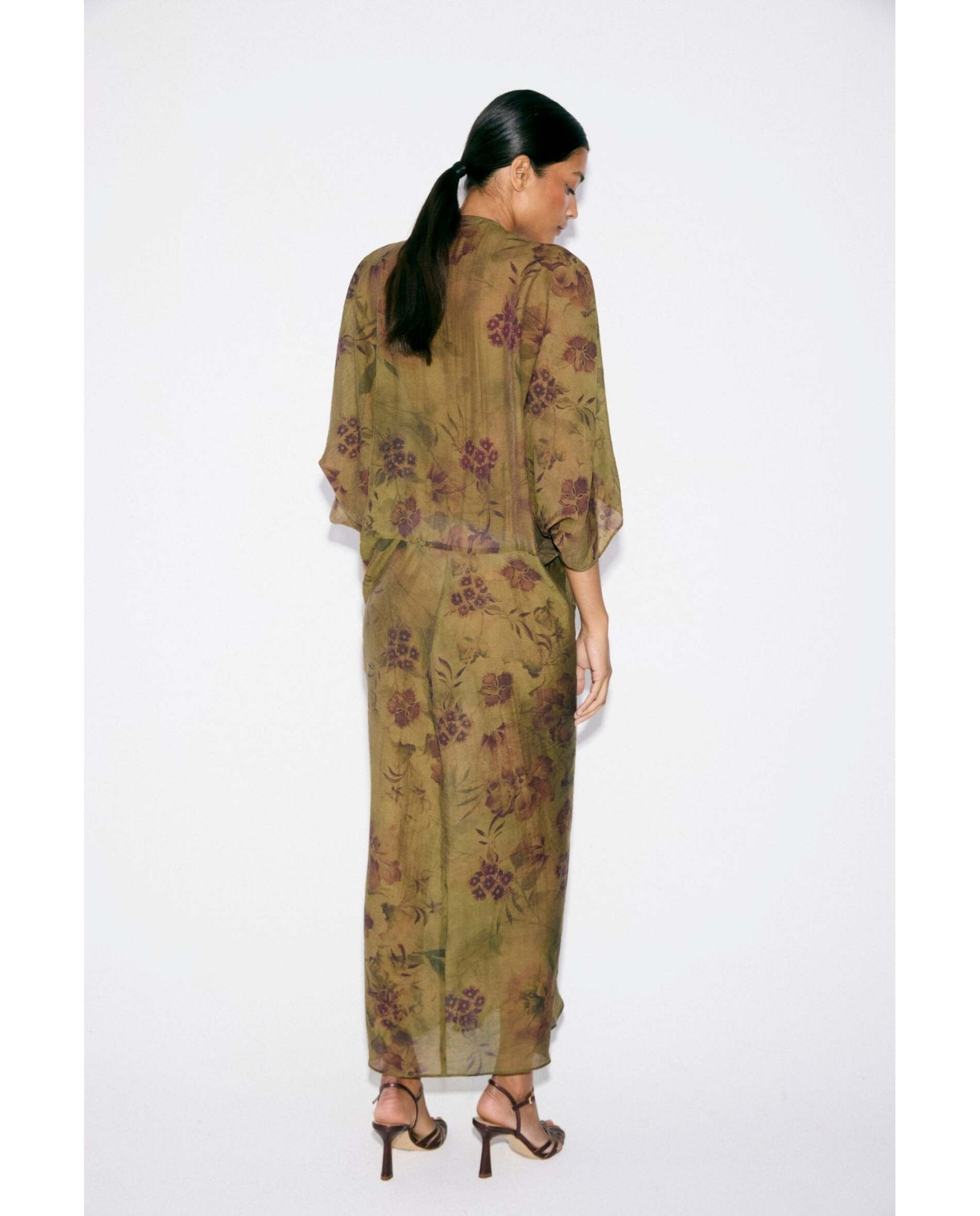 Imagen 2 de Kaftan de mujer en tejido linoso estampado - Bimani - Burdeos Burdeos