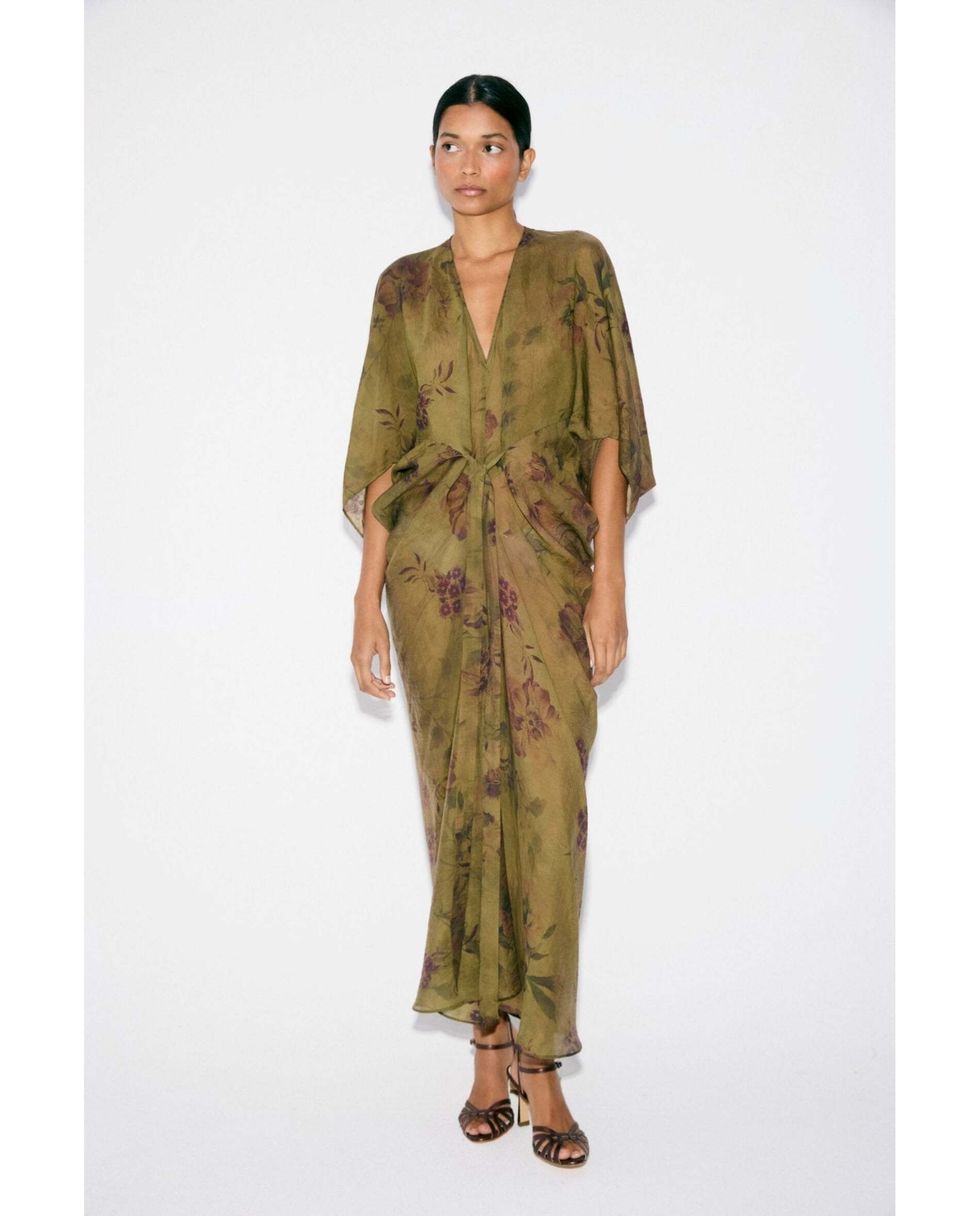 Imagen 3 de Kaftan de mujer en tejido linoso estampado - Bimani - Burdeos Burdeos