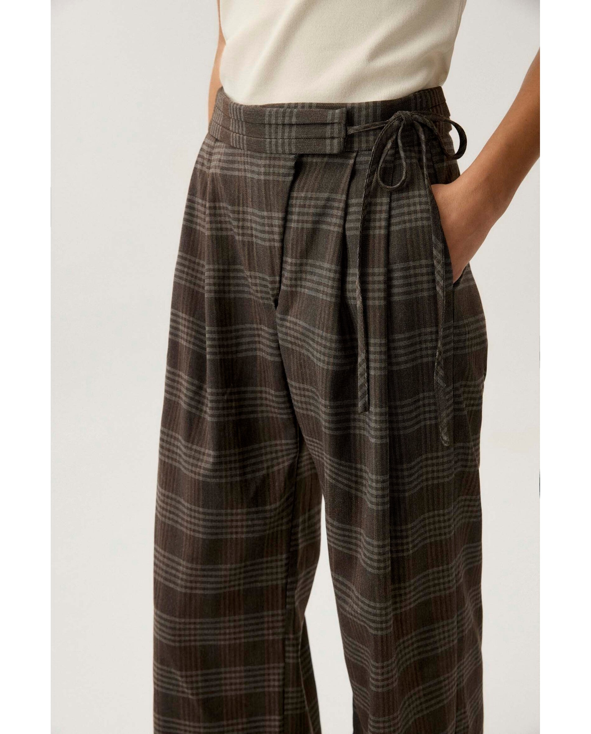 Imagen 0 de Pantalón de mujer de cuadros Blanco