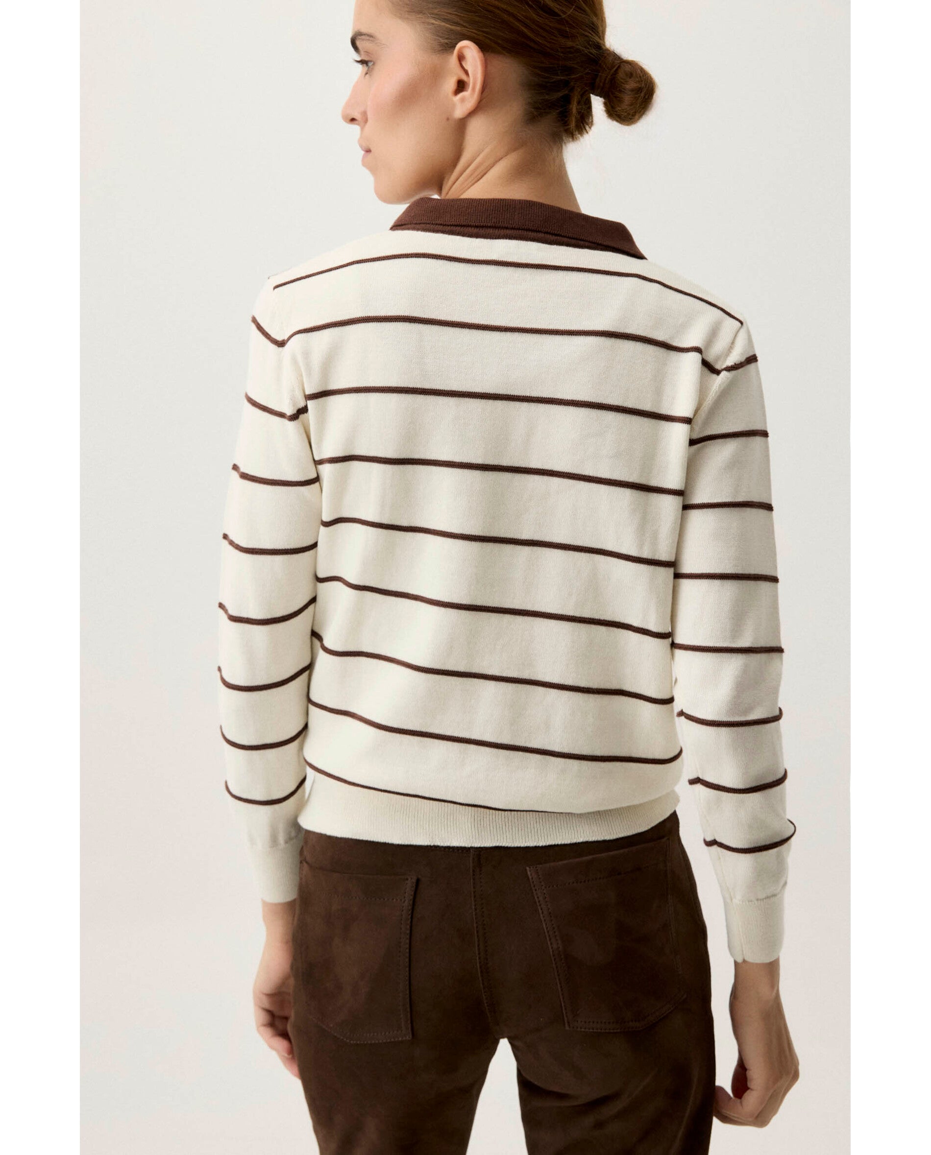 Jersey de mujer de punto liso de rayas - Bimani - Marrón Marrón-2