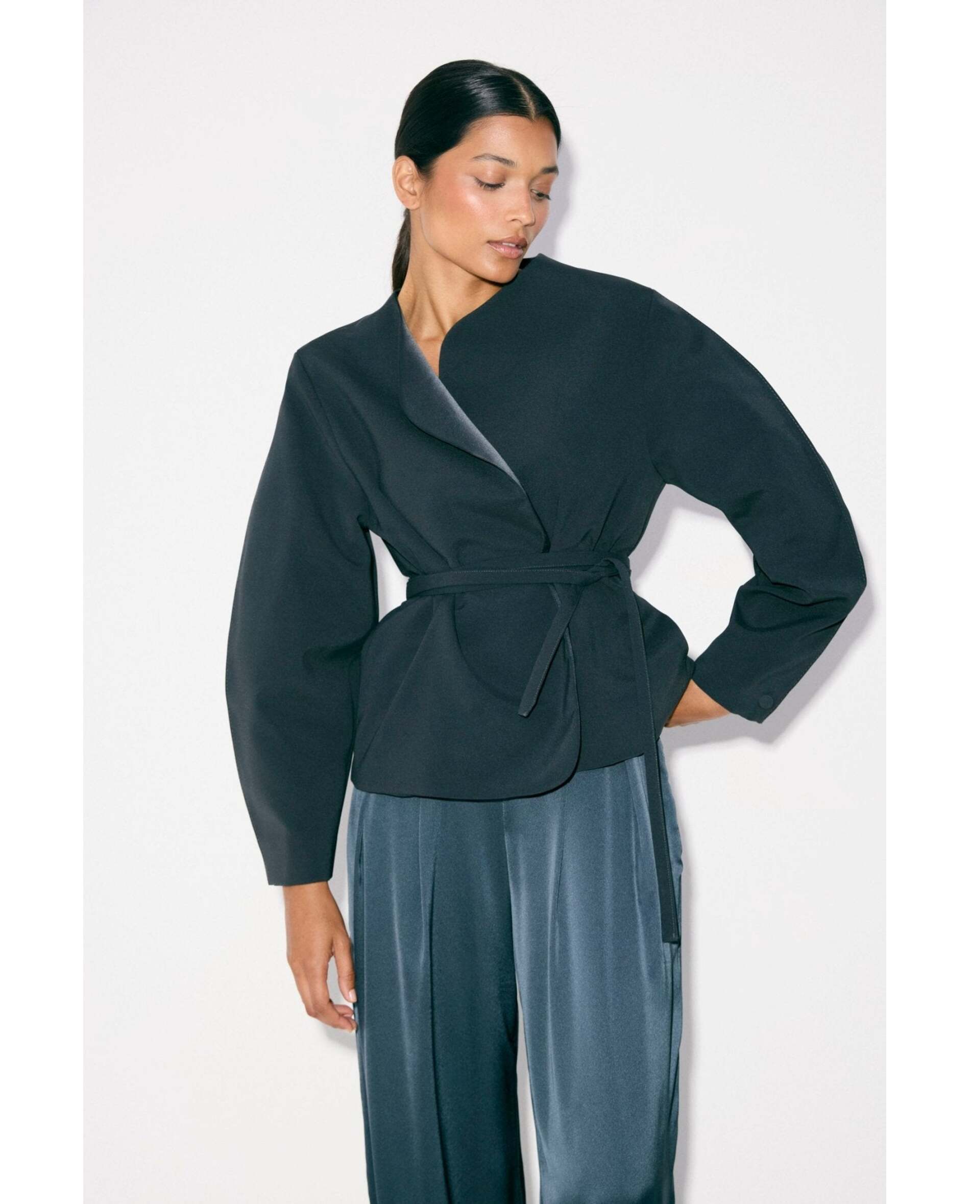 Chaqueta de mujer de crepe grueso - Bimani - Petróleo Petróleo-1