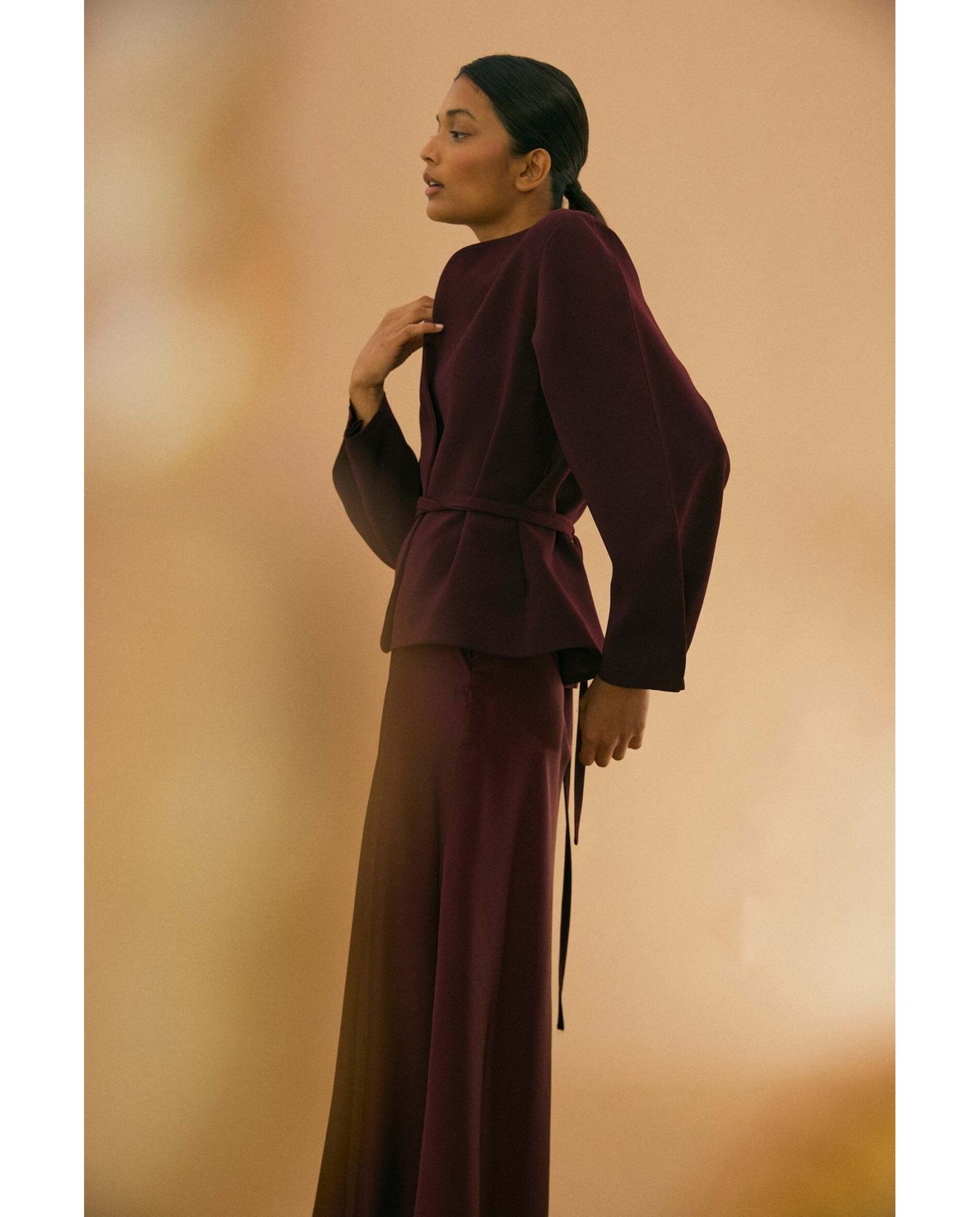 Chaqueta de mujer de crepe grueso - Bimani - Berenjena Berenjena-3