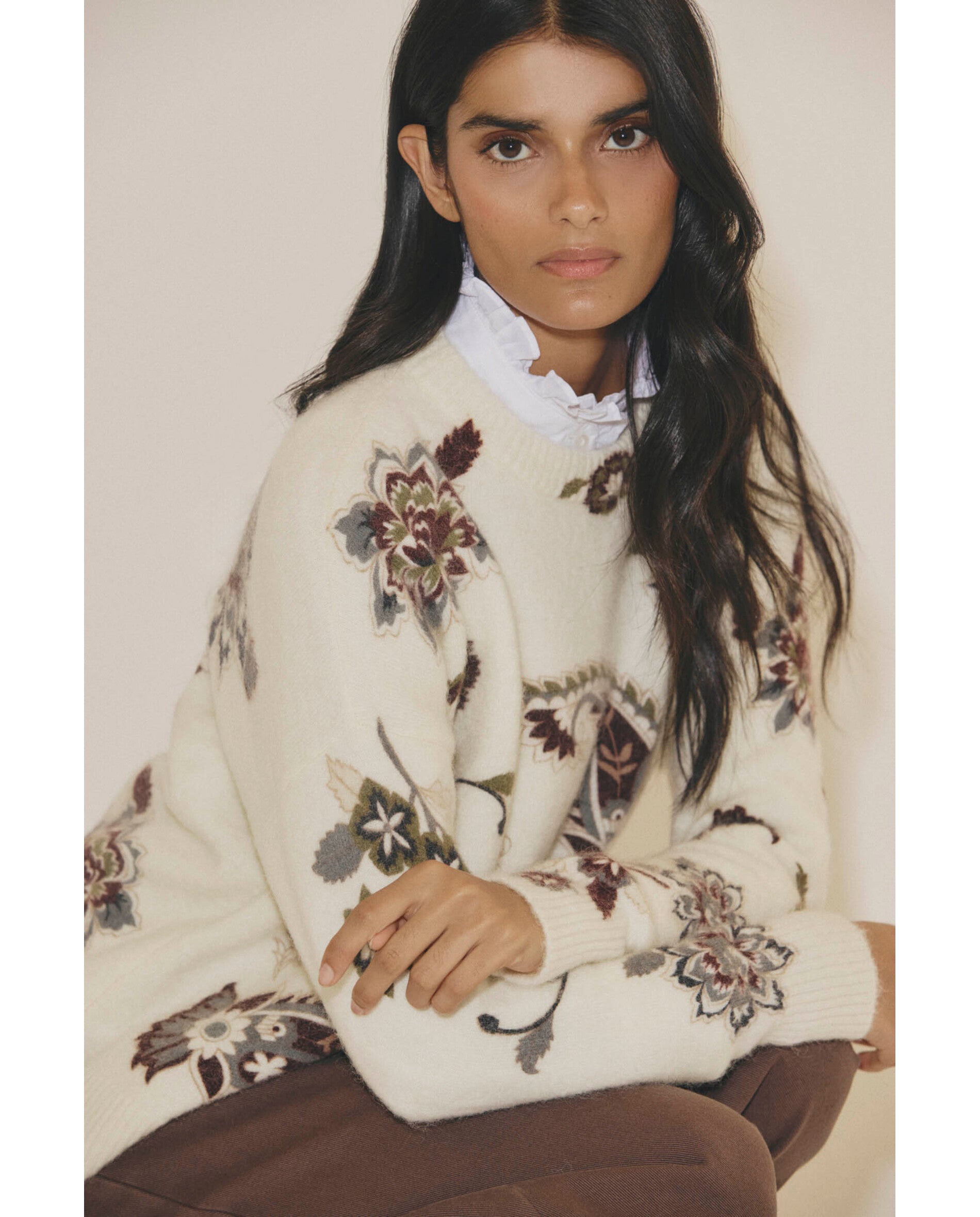 Imagen 0 de Jersey de mujer de lana estampado Marrón