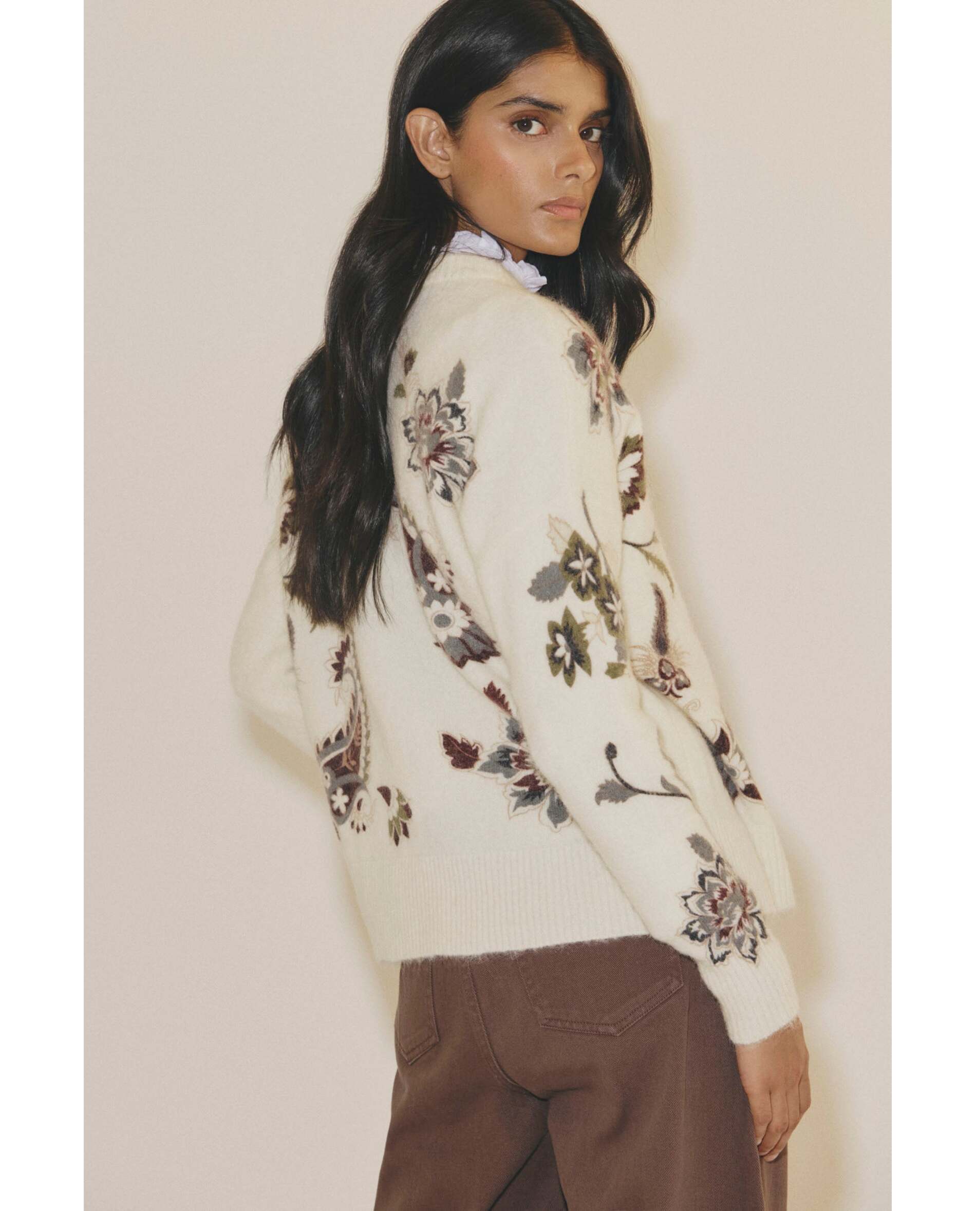 Jersey de mujer de lana estampado - Bimani - Marrón Marrón-2