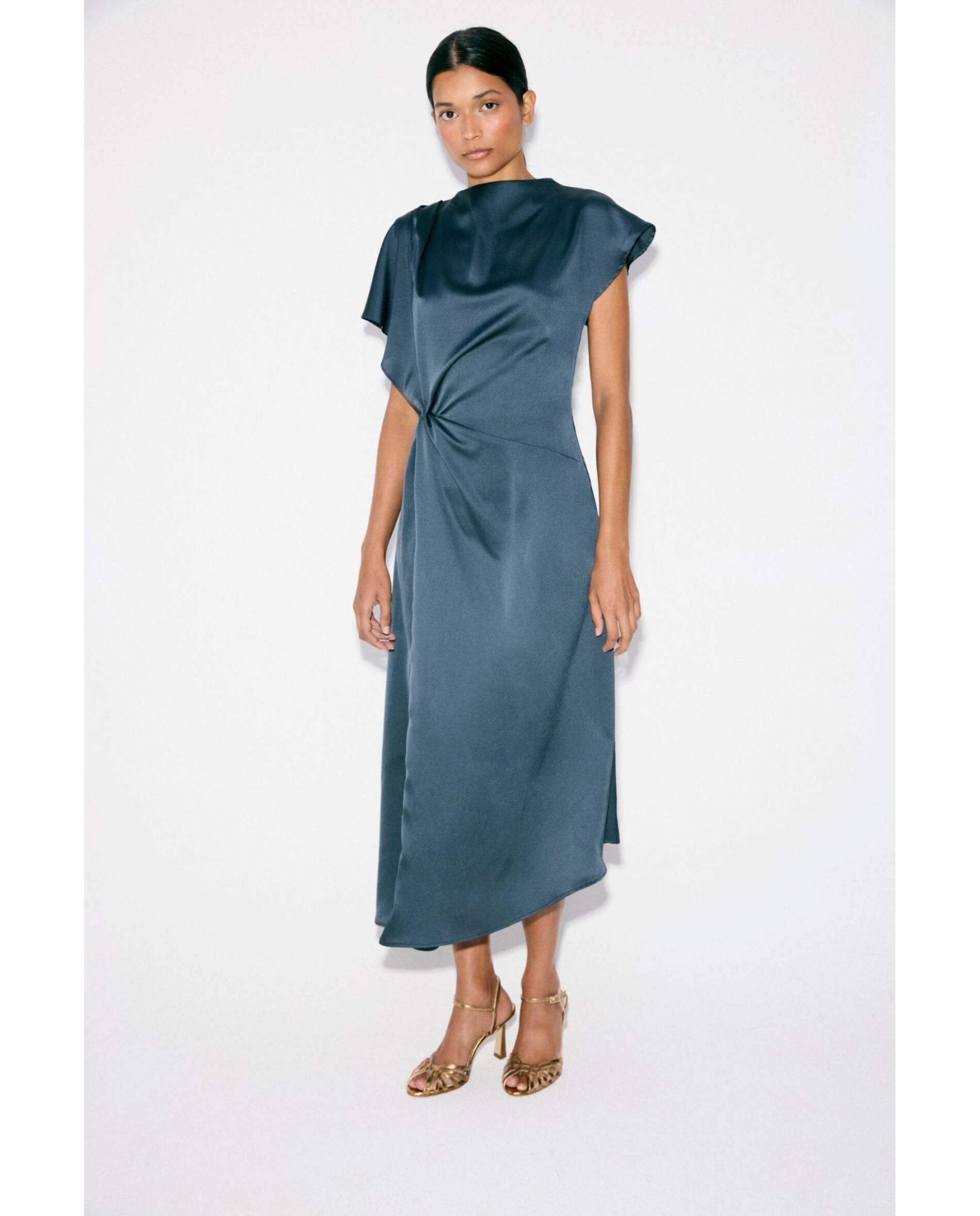 Vestido de mujer de corte semientallado - Bimani - Petróleo Petróleo-1