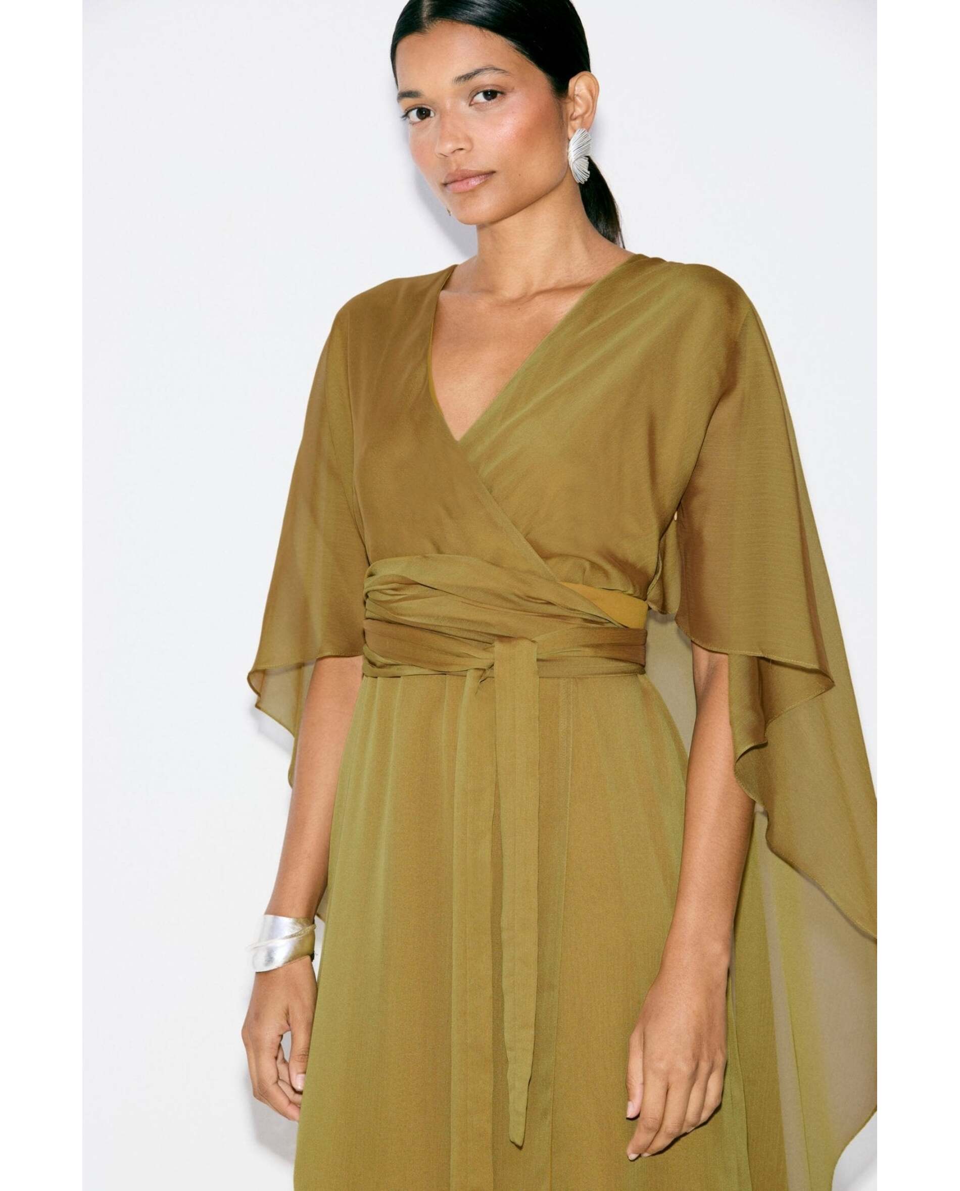 Vestido de mujer capa incorporada - Bimani - Verde Oliva Verde Oliva-1