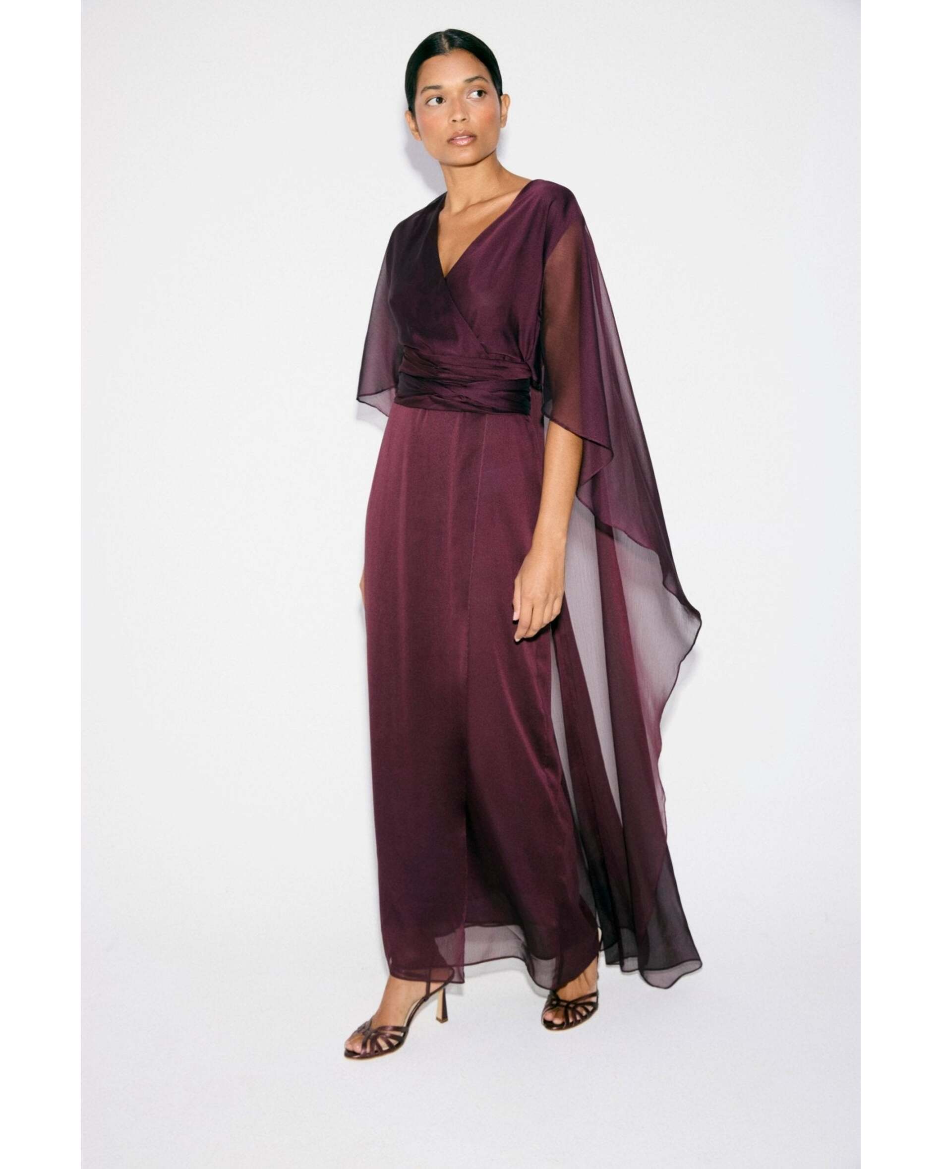 Vestido de mujer capa incorporada - Bimani - Berenjena Berenjena-1