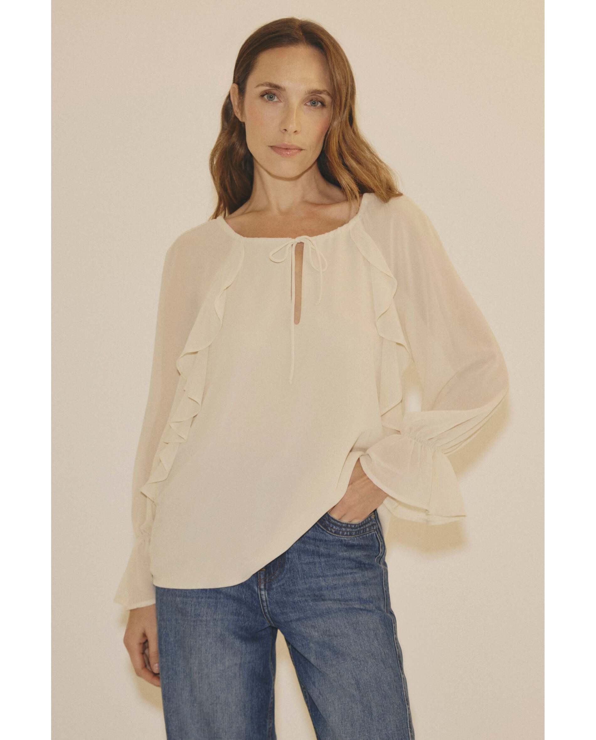 Blusa de mujer de tejido bimani - Beige Beige-1