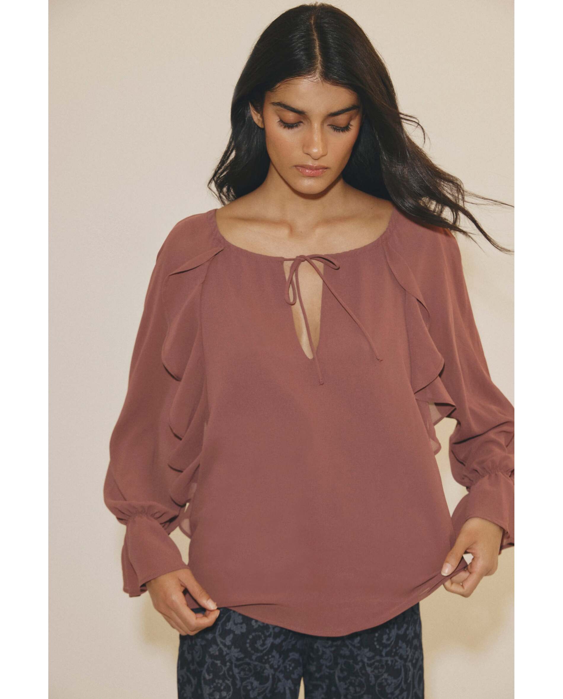 Blusa de mujer de tejido bimani - Rosa/Chocolate Rosa/Chocolate-1