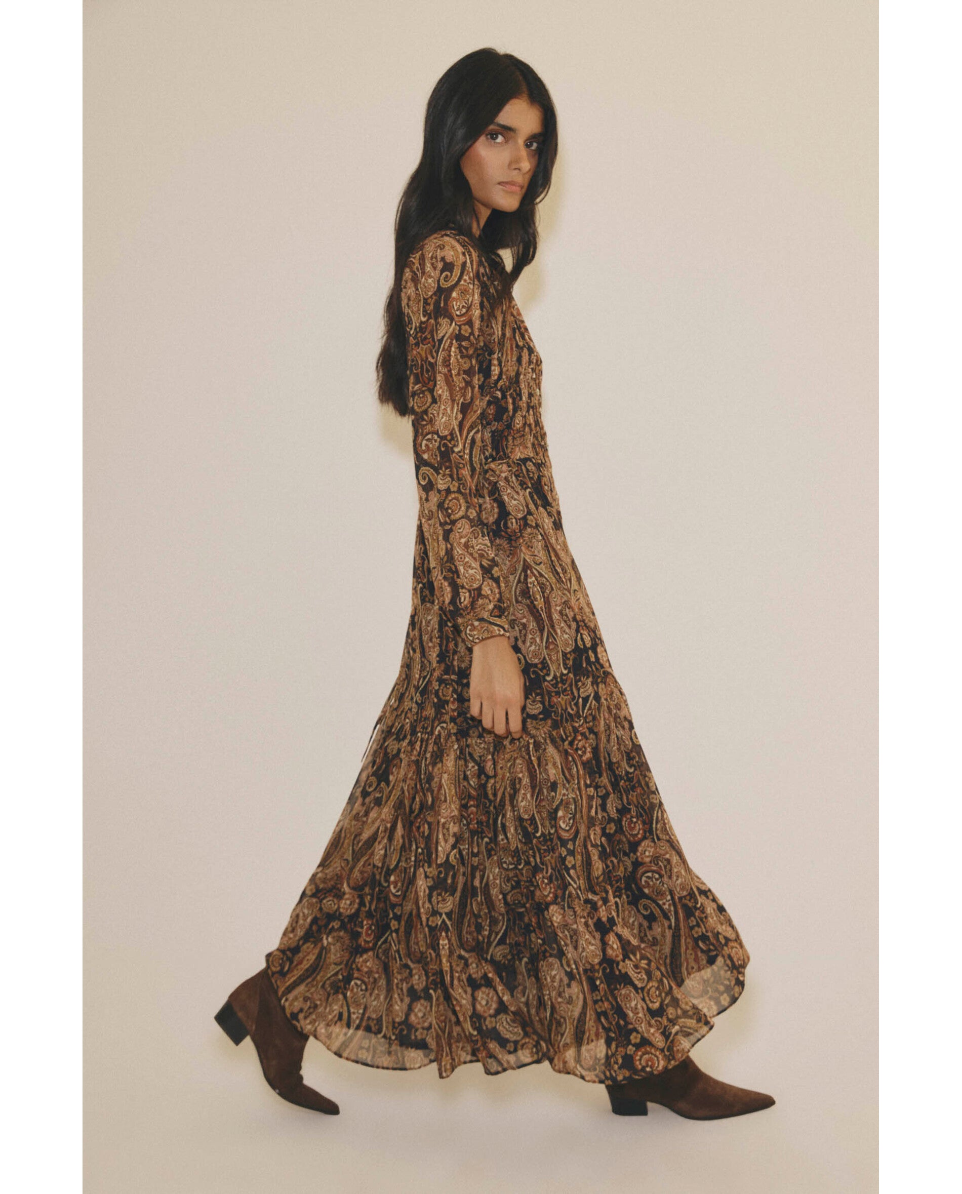 Imagen 2 de Vestido de mujer de gasa estampada - Bimani - Marrón Marrón