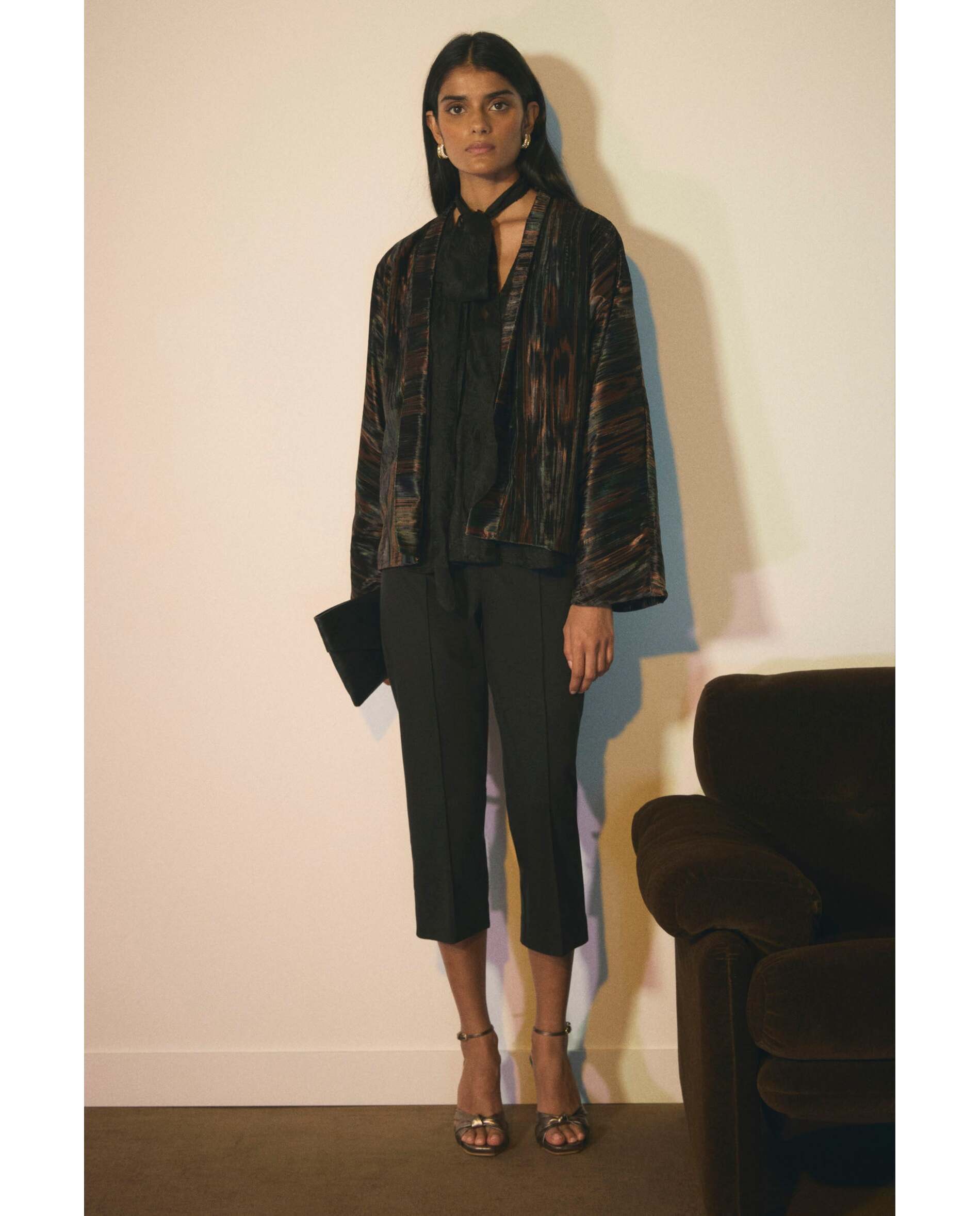 Imagen 1 de Chaqueta kimono de mujer de terciopelo estampado Azul